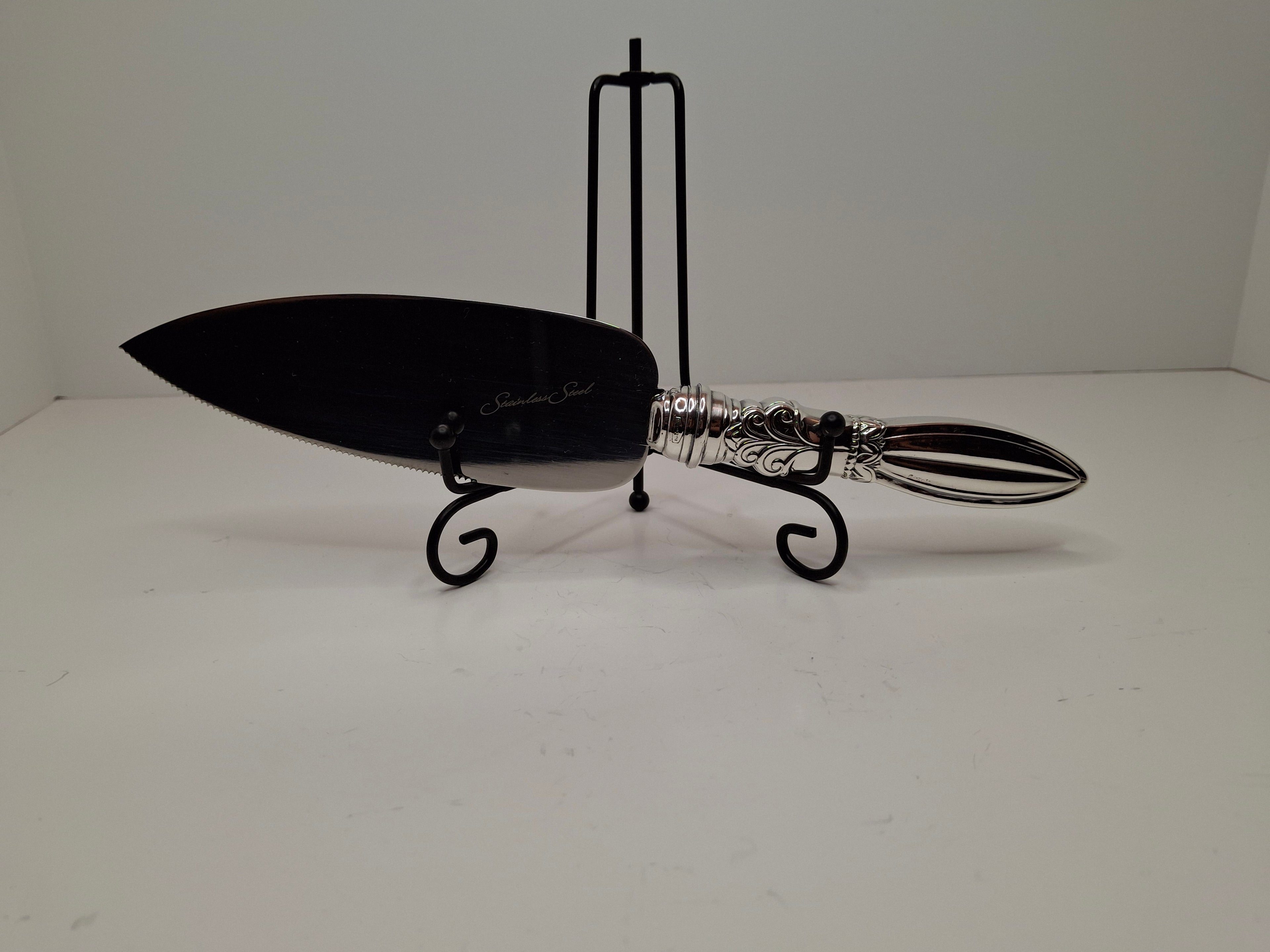 Vintage Hazorfim Sterling Silver 925 Judaica Pie Cake Server Ornate Handle Israel 10.75" Stainless Blade