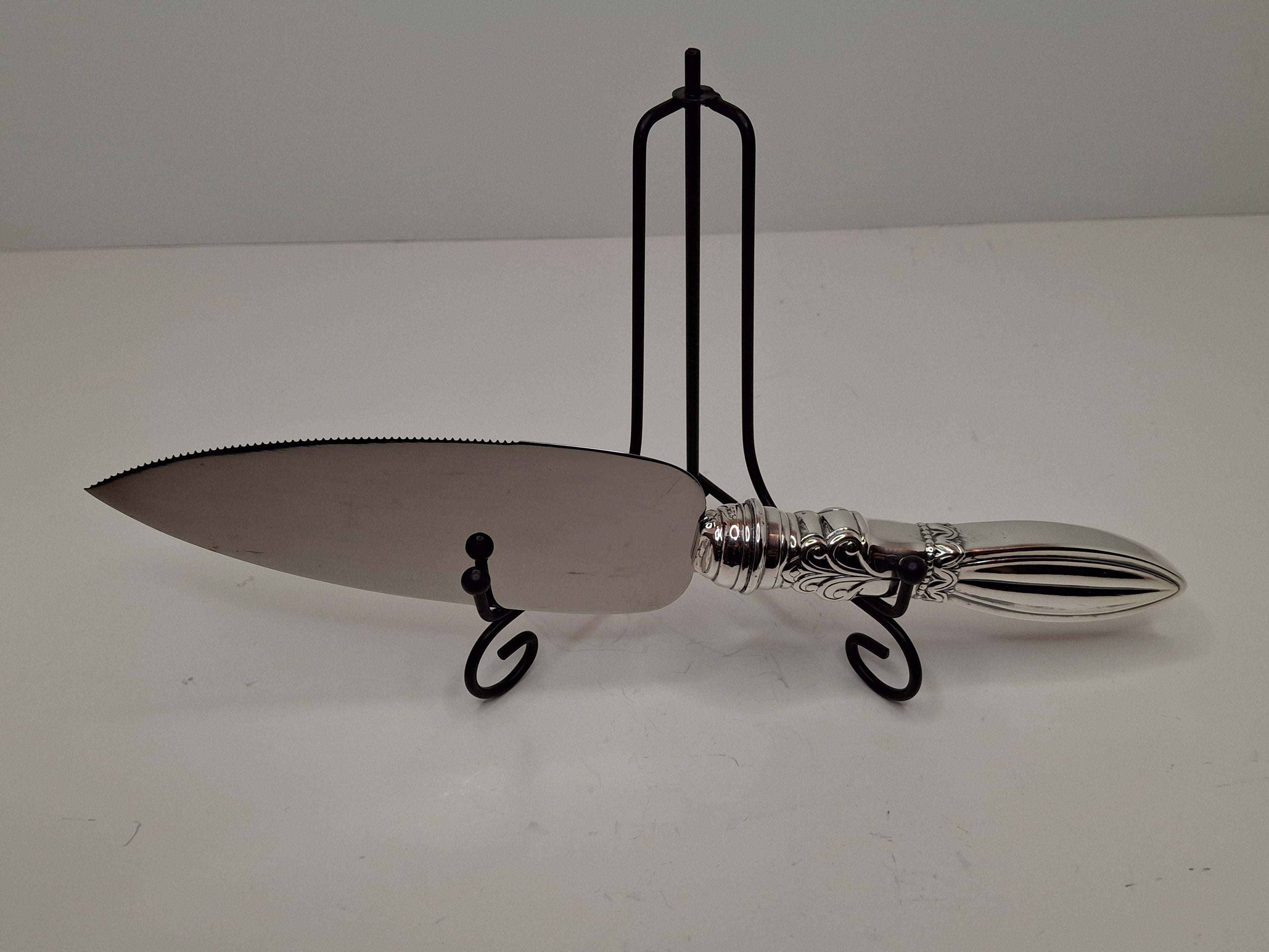 Vintage Hazorfim Sterling Silver 925 Judaica Pie Cake Server Ornate Handle Israel 10.75" Stainless Blade