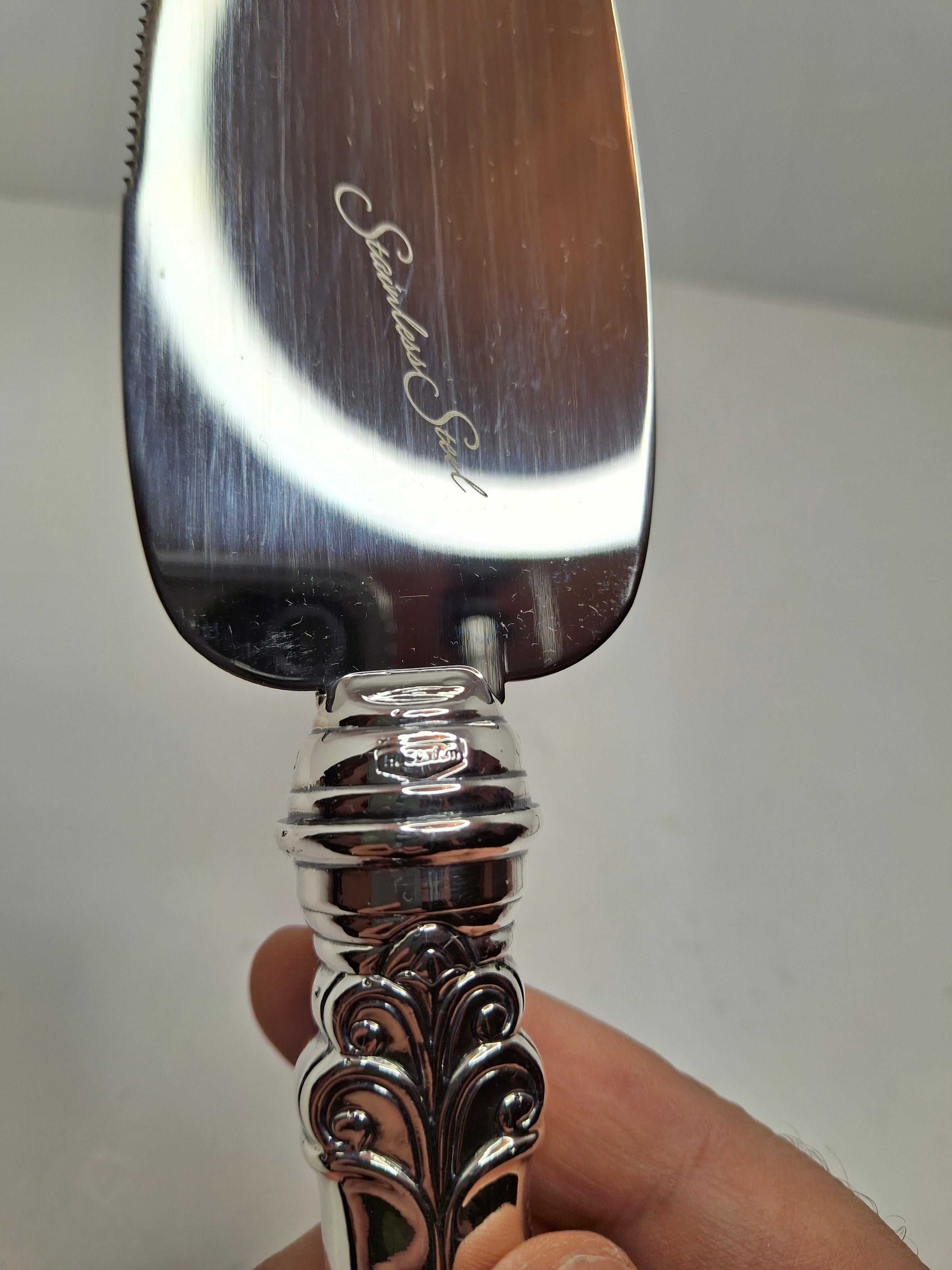 Vintage Hazorfim Sterling Silver 925 Judaica Pie Cake Server Ornate Handle Israel 10.75" Stainless Blade