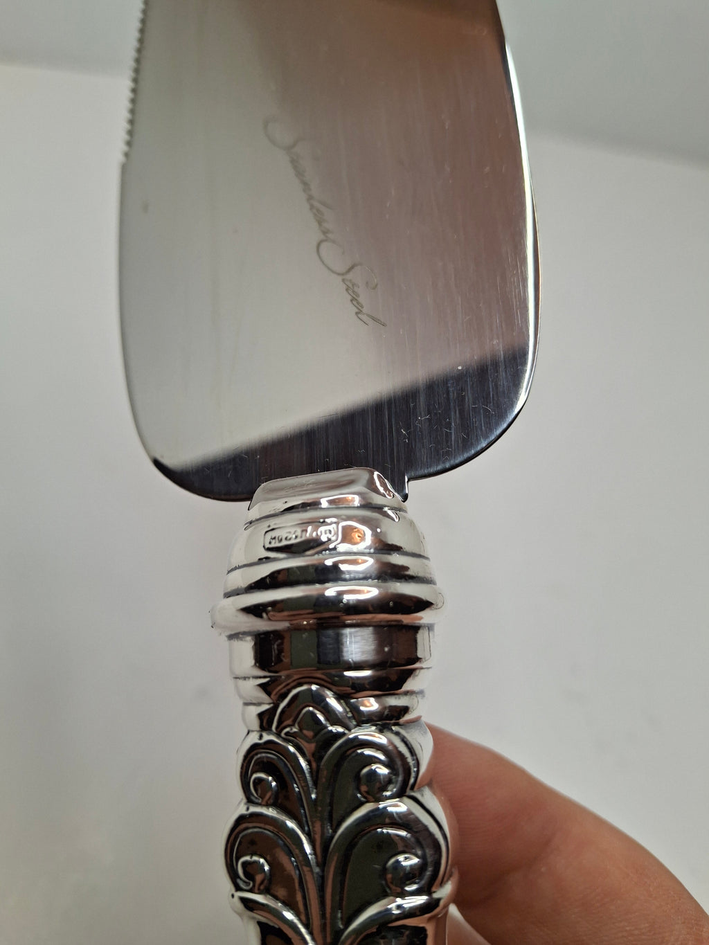 Vintage Hazorfim Sterling Silver 925 Judaica Pie Cake Server Ornate Handle Israel 10.75" Stainless Blade