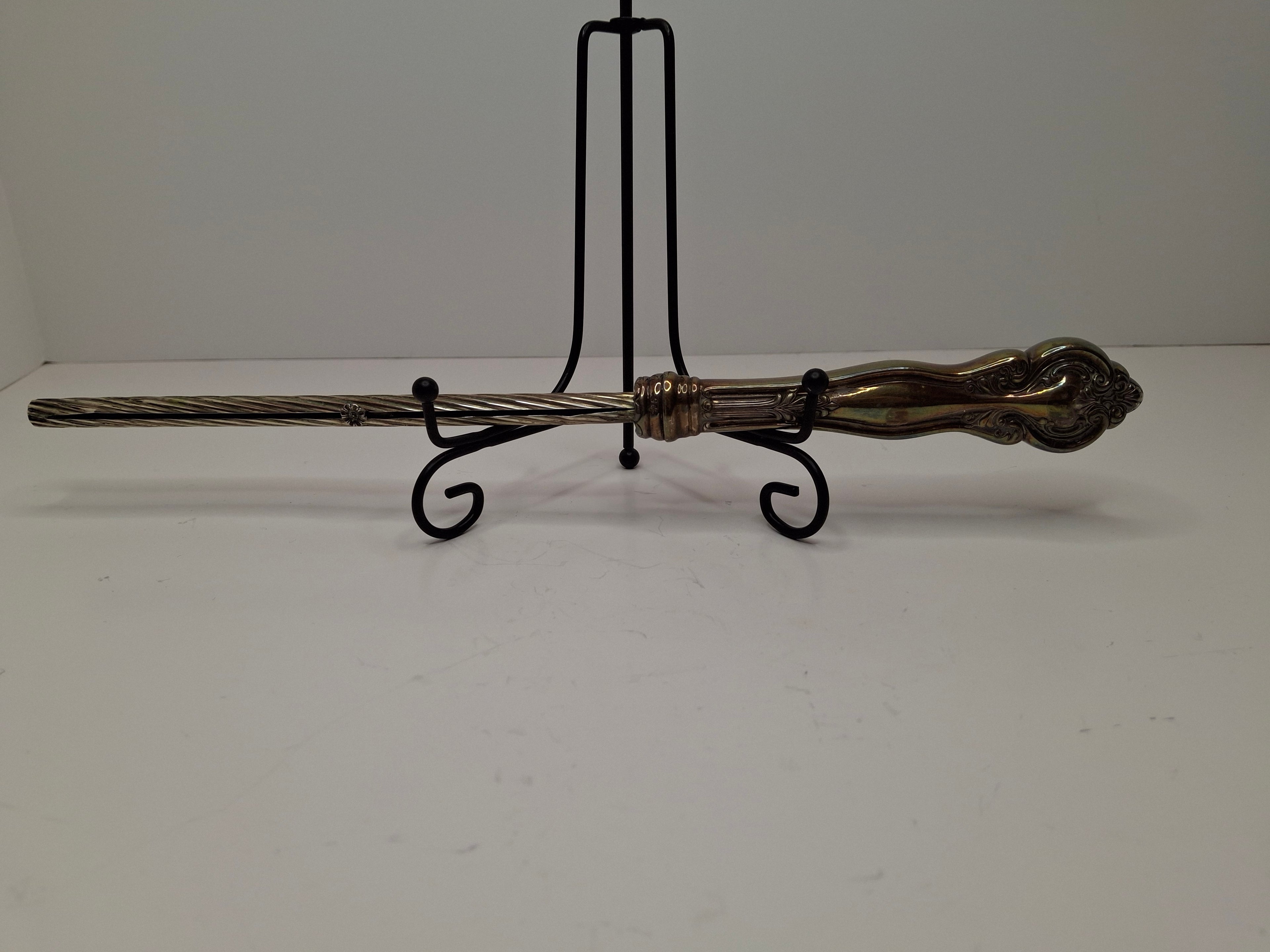 Vintage Mid-Century Sterling Silver 925 Shabbat Candle Lighter Tzinder Judaica Israel Floral Handle 12" Patina