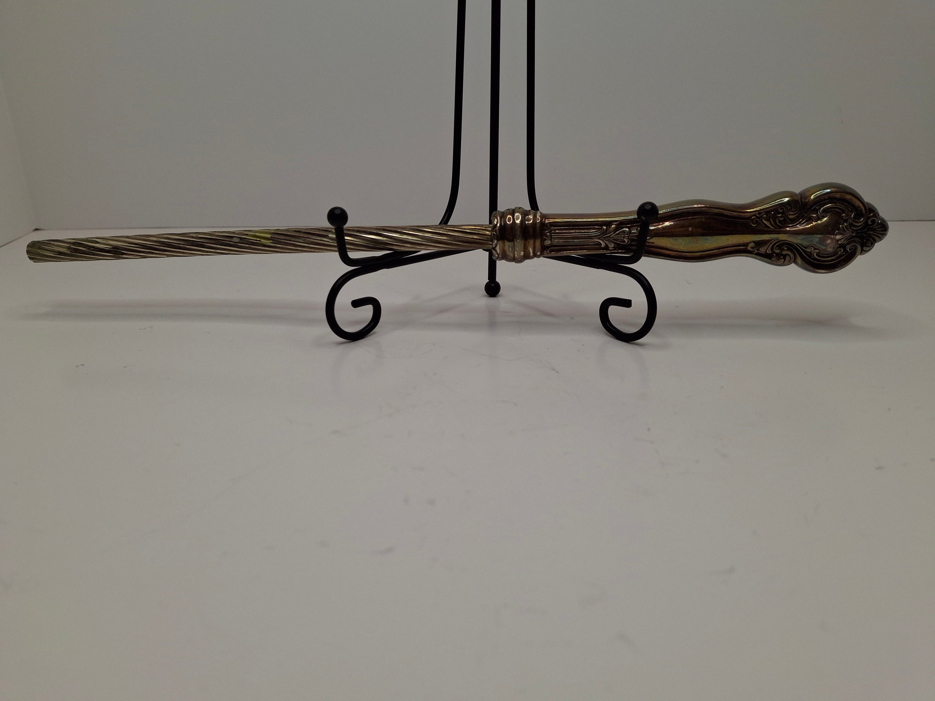 Vintage Mid-Century Sterling Silver 925 Shabbat Candle Lighter Tzinder Judaica Israel Floral Handle 12" Patina