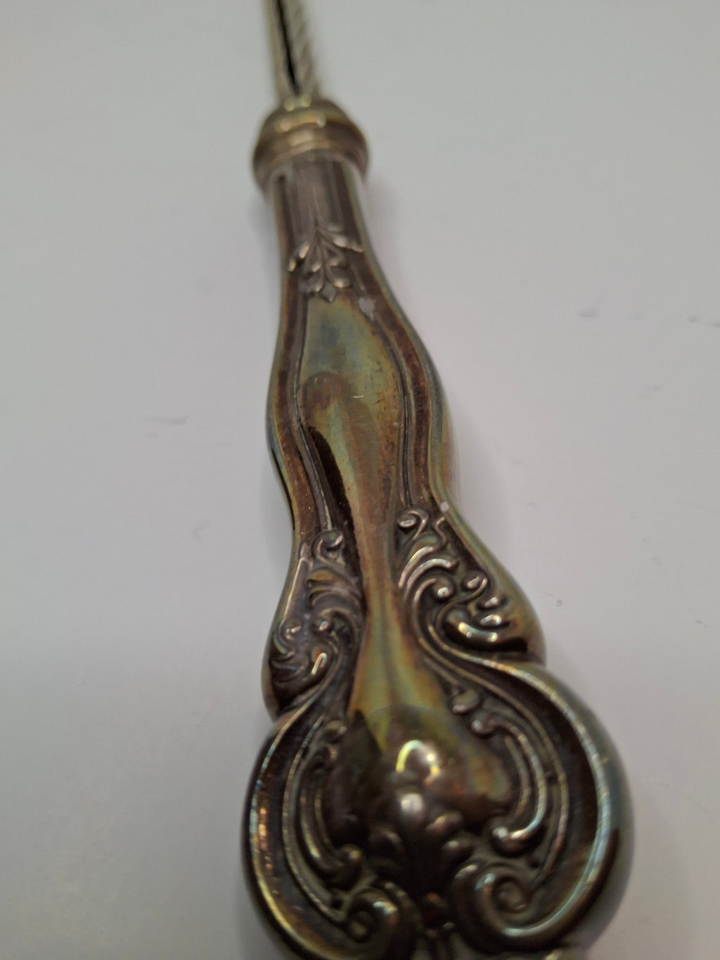 Vintage Mid-Century Sterling Silver 925 Shabbat Candle Lighter Tzinder Judaica Israel Floral Handle 12" Patina