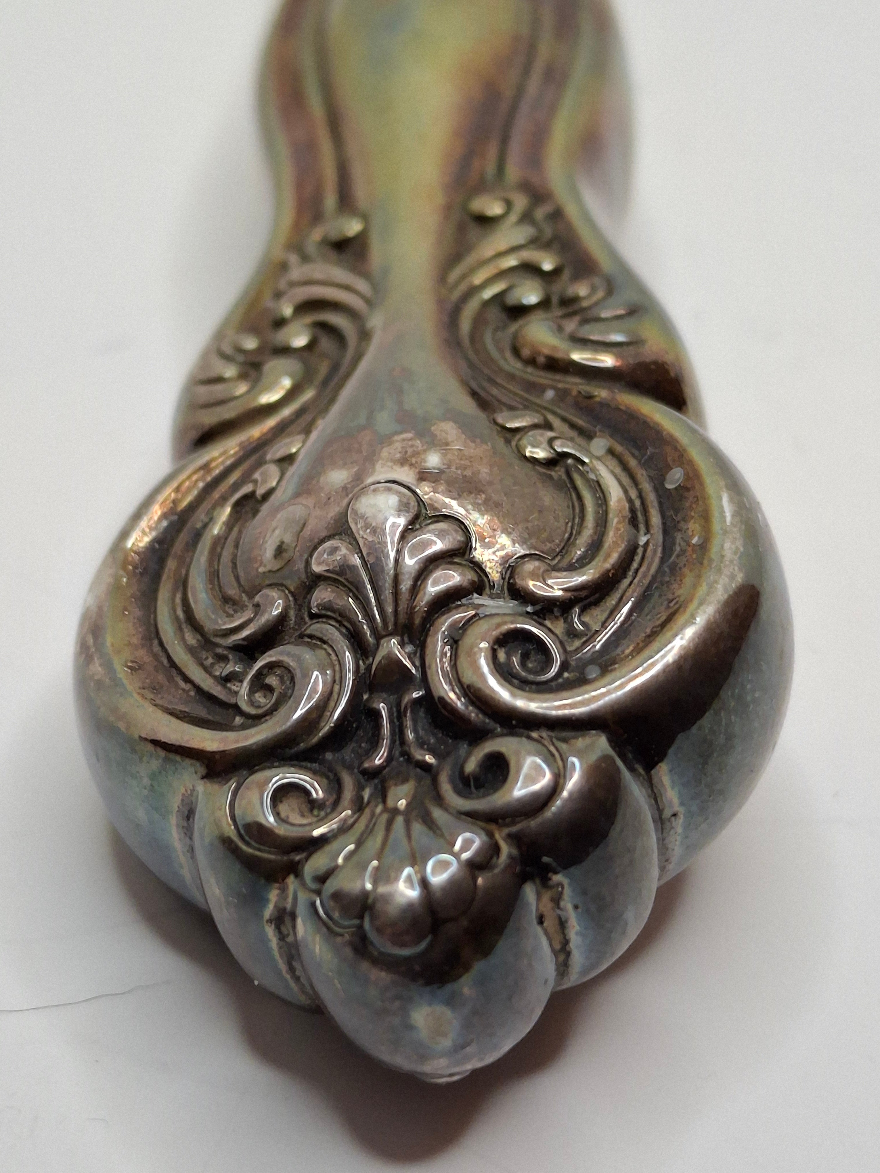 Vintage Mid-Century Sterling Silver 925 Shabbat Candle Lighter Tzinder Judaica Israel Floral Handle 12" Patina