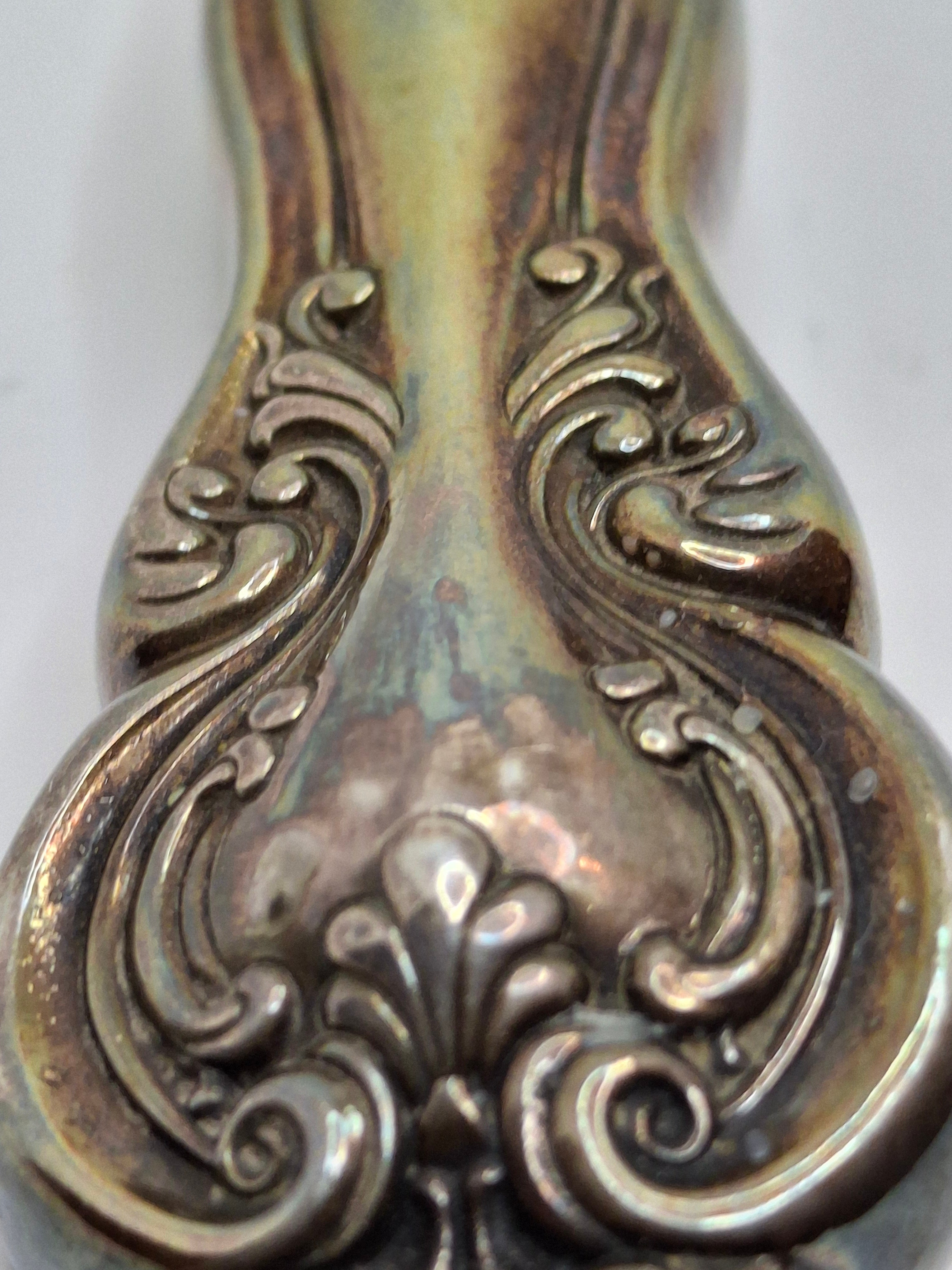 Vintage Mid-Century Sterling Silver 925 Shabbat Candle Lighter Tzinder Judaica Israel Floral Handle 12" Patina