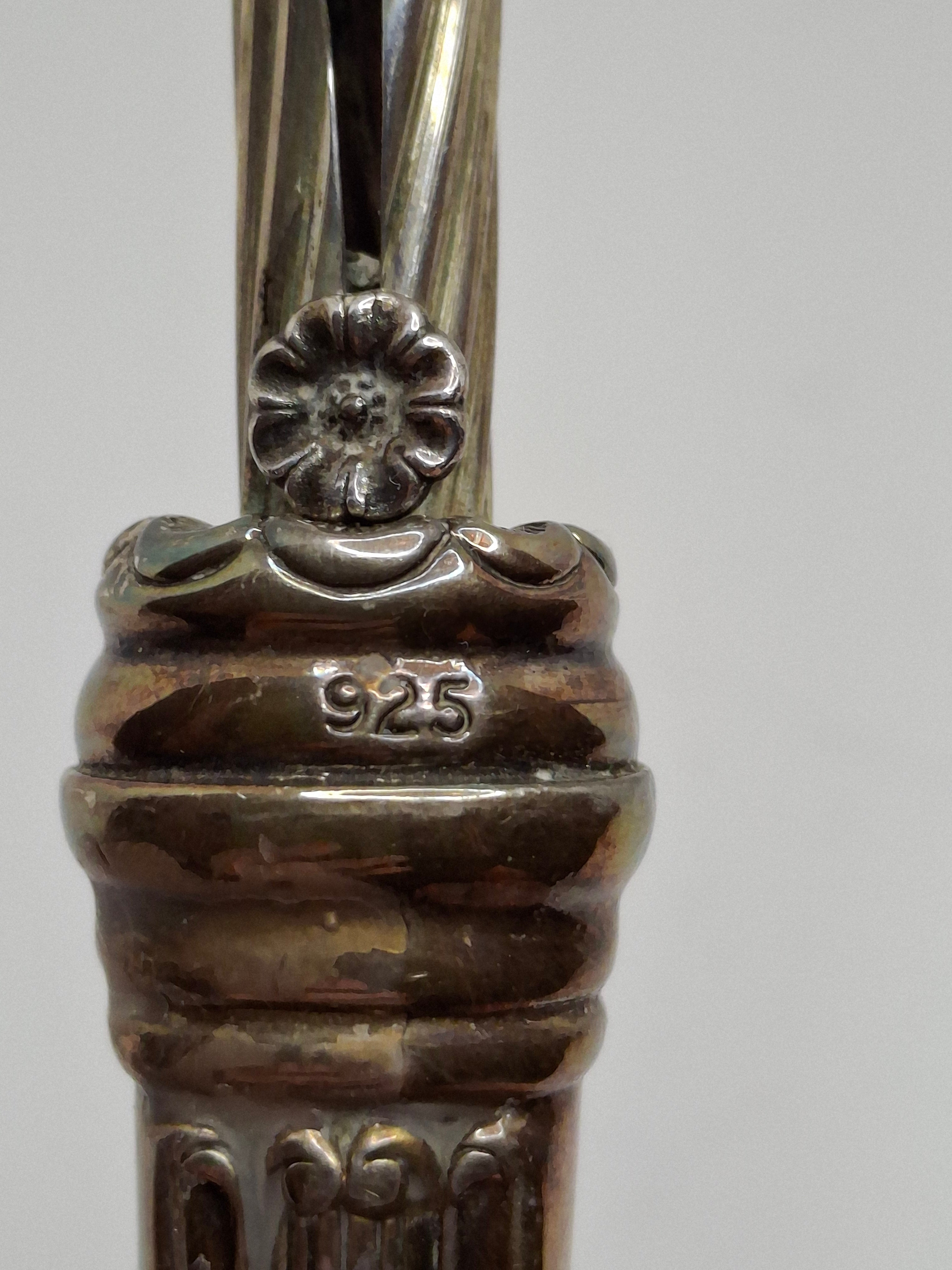 Vintage Mid-Century Sterling Silver 925 Shabbat Candle Lighter Tzinder Judaica Israel Floral Handle 12" Patina