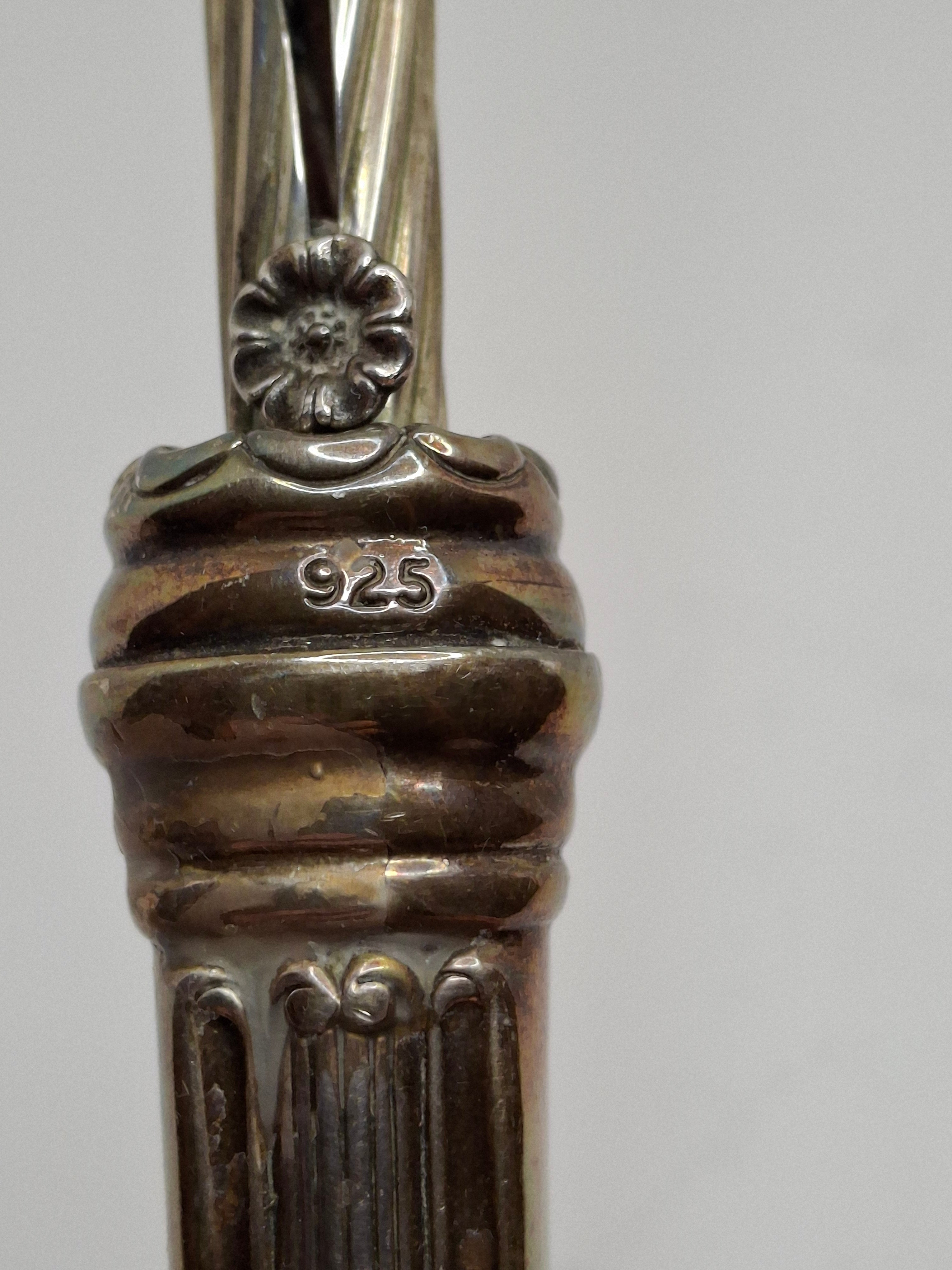 Vintage Mid-Century Sterling Silver 925 Shabbat Candle Lighter Tzinder Judaica Israel Floral Handle 12" Patina