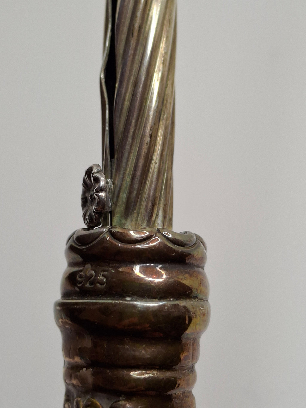 Vintage Mid-Century Sterling Silver 925 Shabbat Candle Lighter Tzinder Judaica Israel Floral Handle 12" Patina