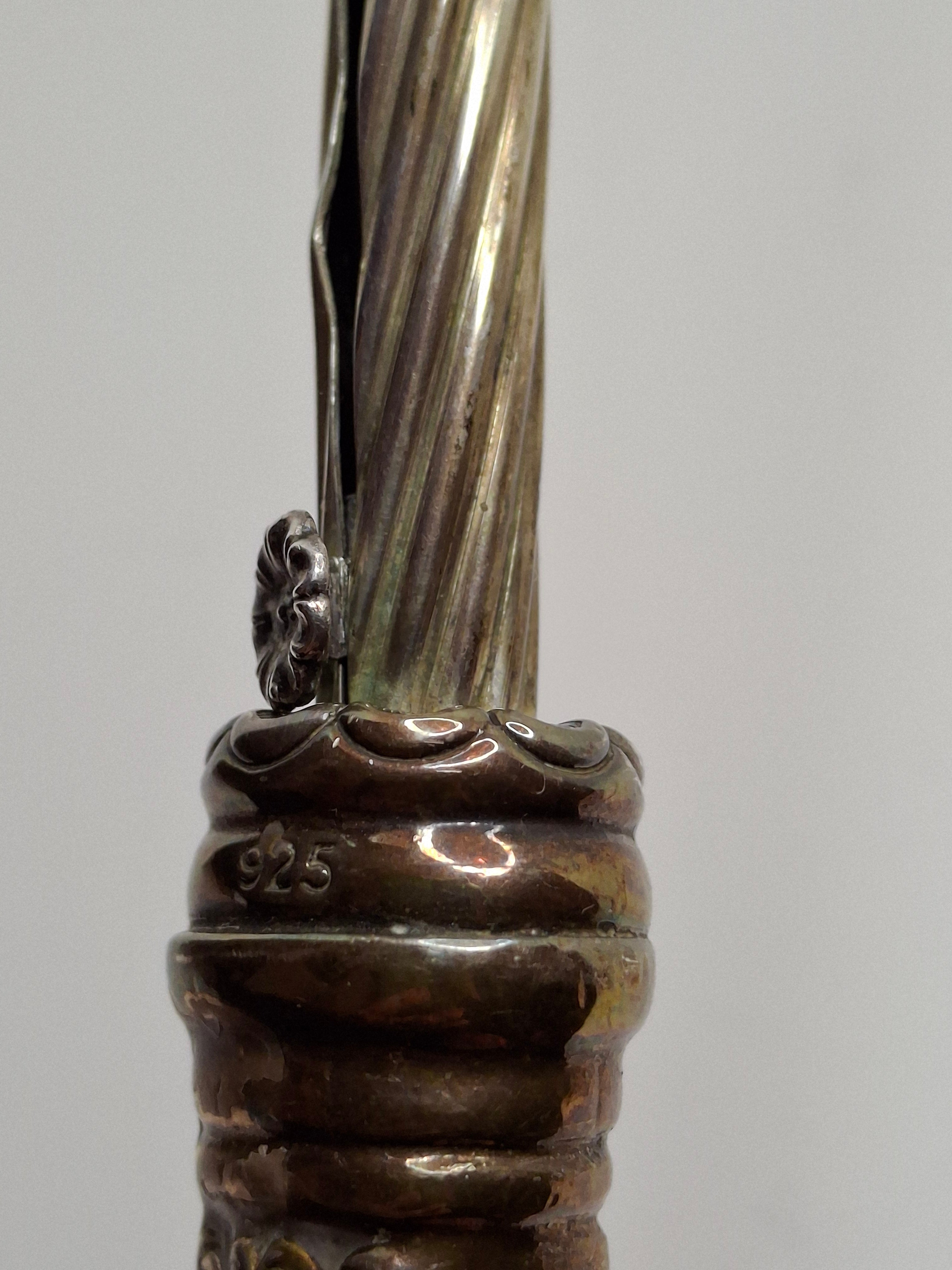 Vintage Mid-Century Sterling Silver 925 Shabbat Candle Lighter Tzinder Judaica Israel Floral Handle 12" Patina