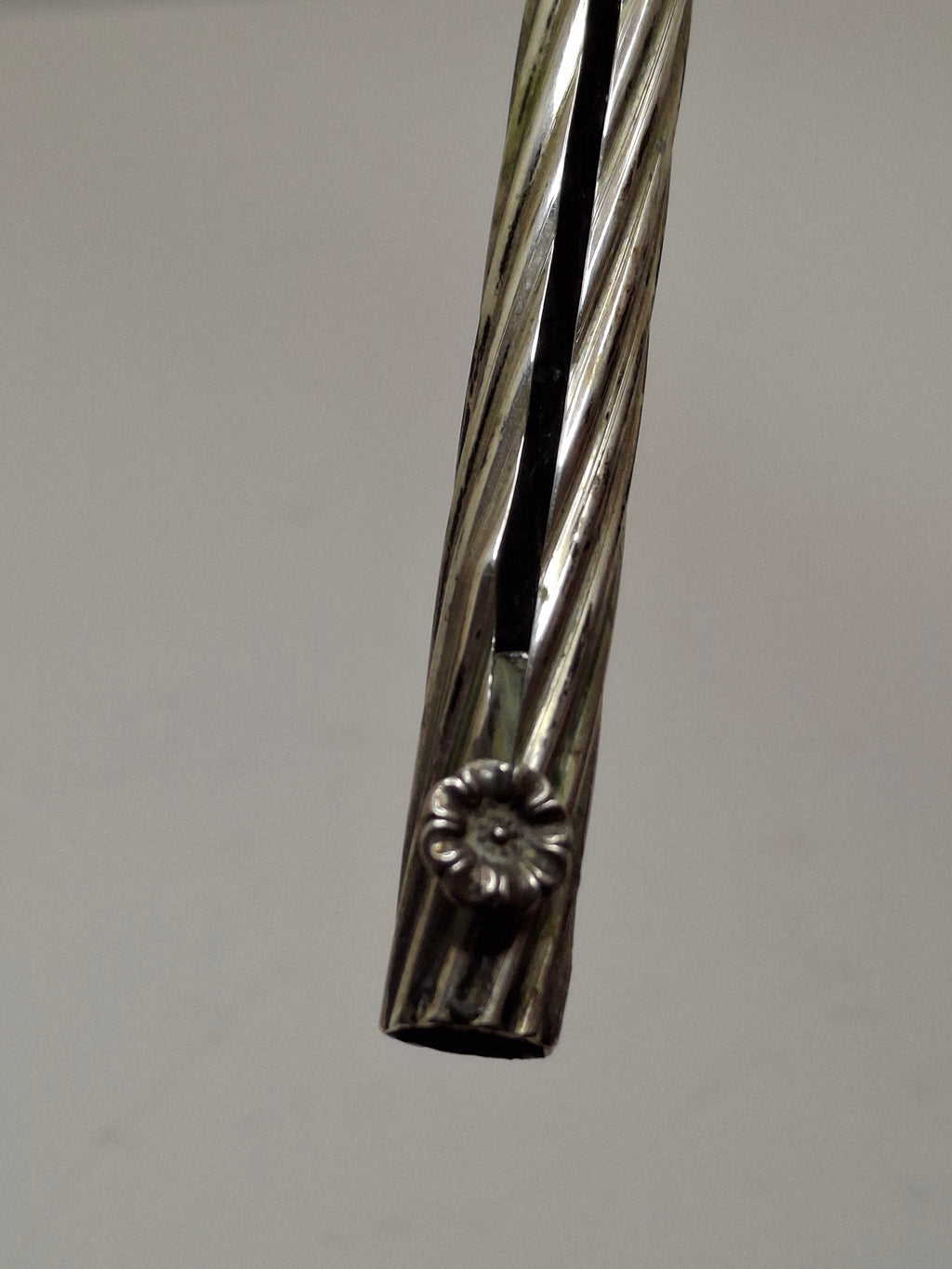 Vintage Mid-Century Sterling Silver 925 Shabbat Candle Lighter Tzinder Judaica Israel Floral Handle 12" Patina