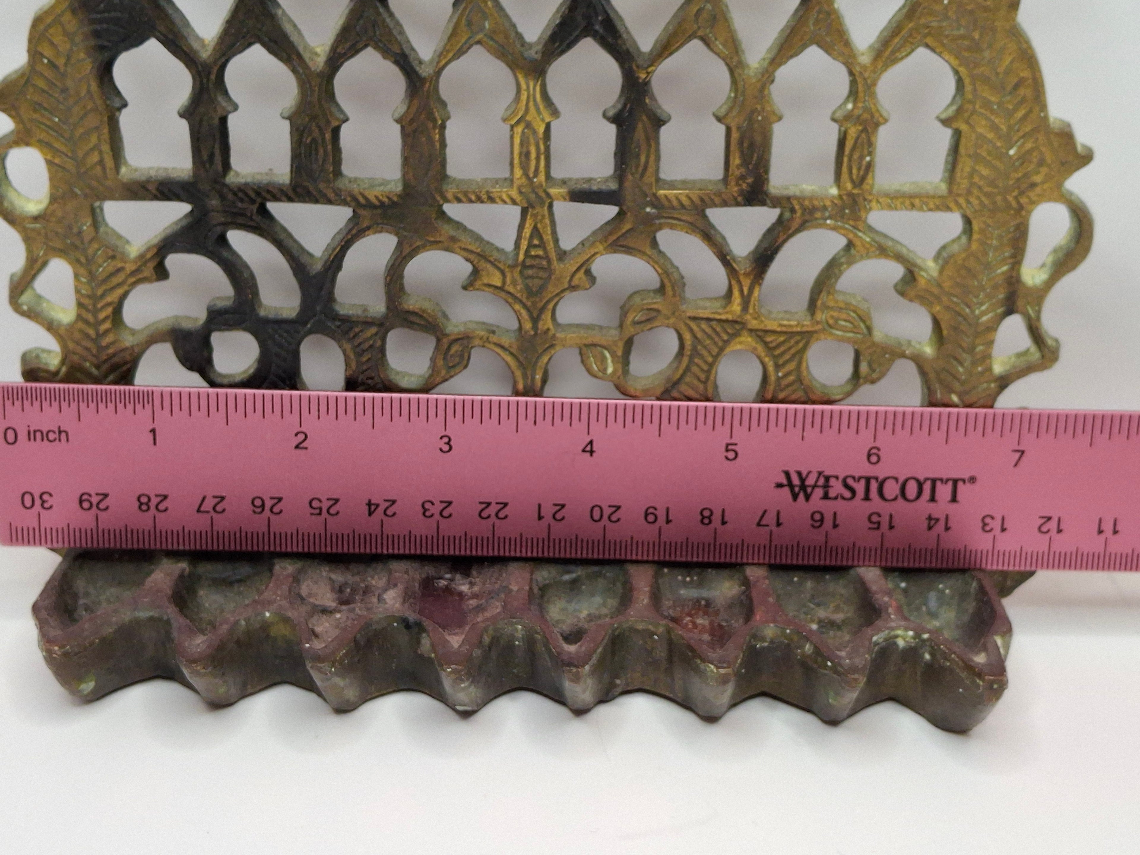 Vintage 1950s-60s Moroccan Brass Oil Chanukiah Heavy 13" 3lbs
