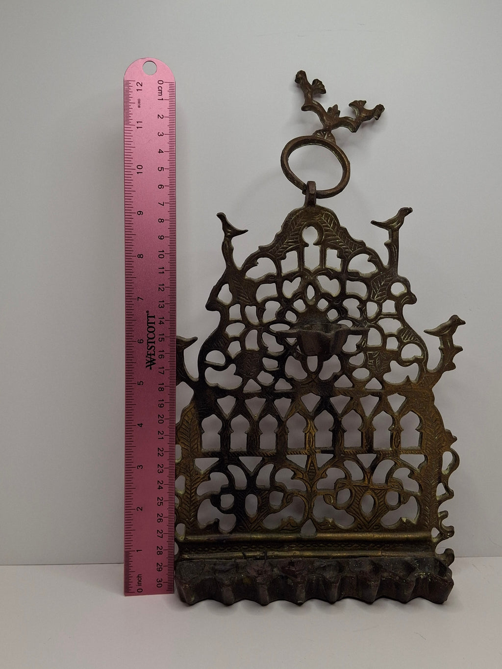 Vintage 1950s-60s Moroccan Brass Oil Chanukiah Heavy 13" 3lbs