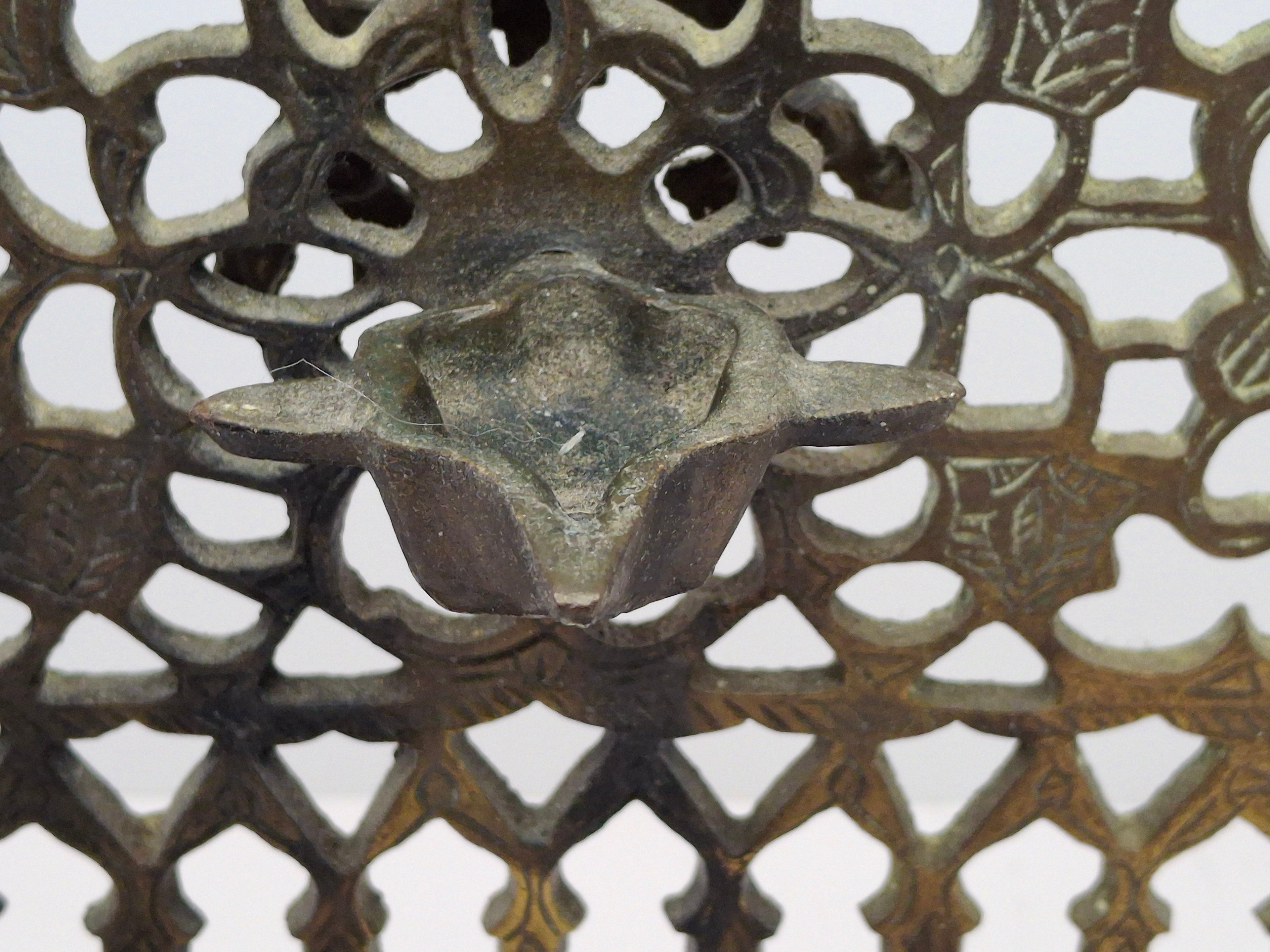 Vintage 1950s-60s Moroccan Brass Oil Chanukiah Heavy Buried Patina 13" 3lbs