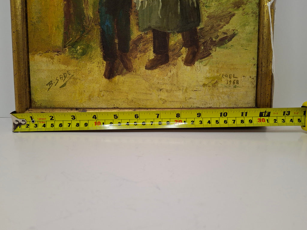 Vintage 1968 Israeli Oil Painting by B. Sade - Father and Son Walking in Old City of Jerusalem, Signed Judaica Art