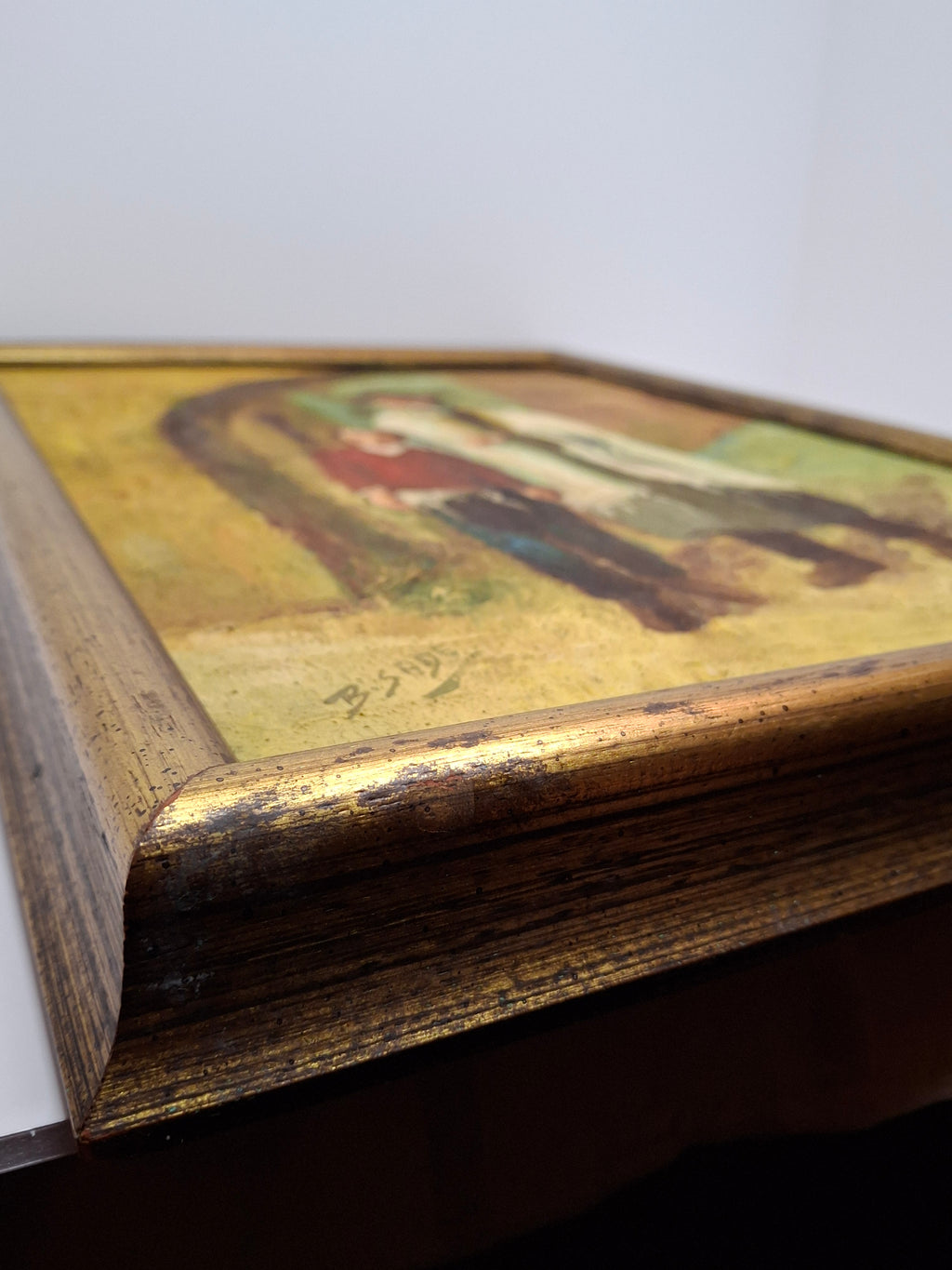 Vintage 1968 Israeli Oil Painting by B. Sade - Father and Son Walking in Old City of Jerusalem, Signed Judaica Art