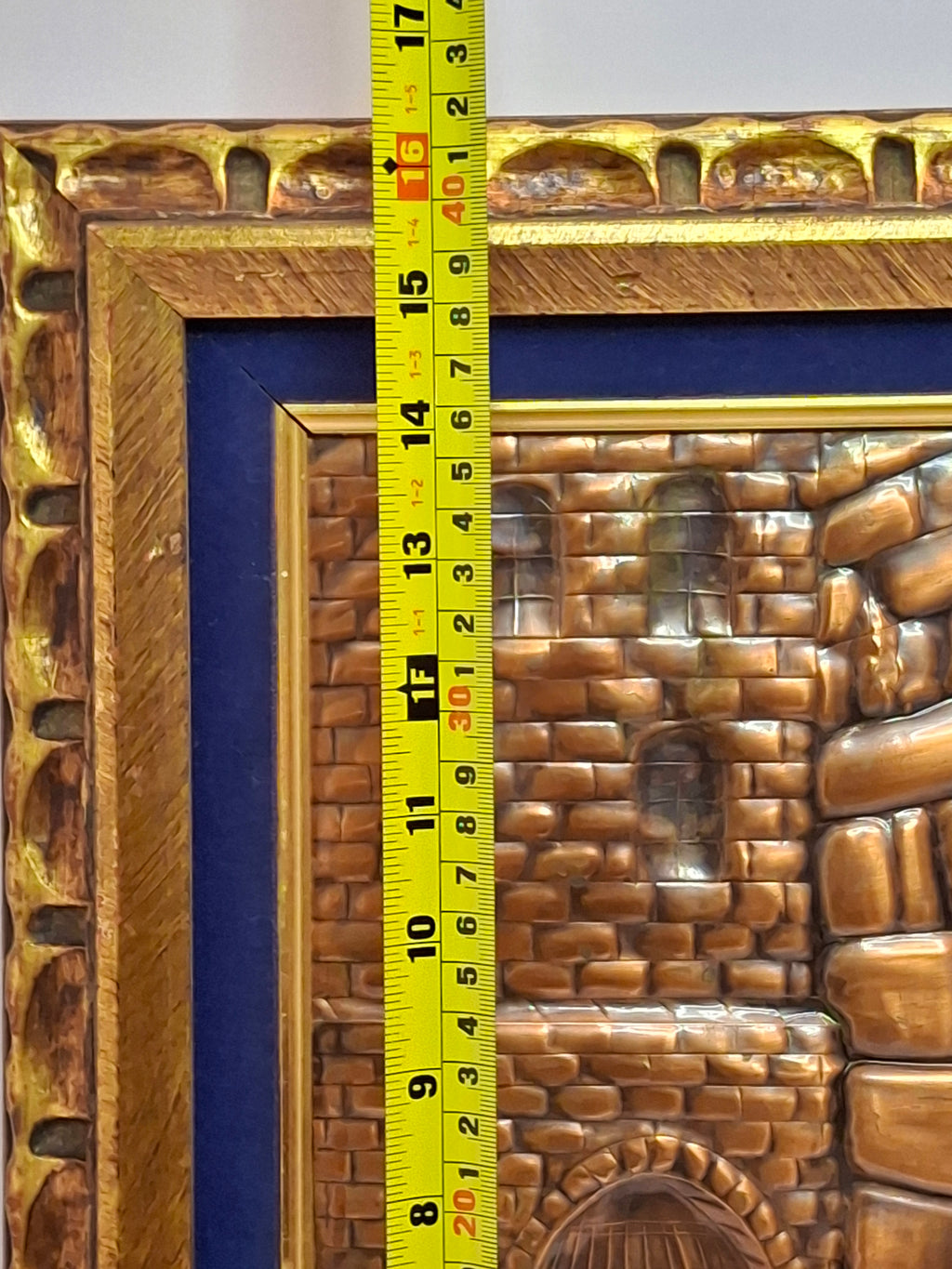 Vintage Mid-Century Hammered Copper Western Wall (Kotel HaMa'aravi) Plaque Jerusalem Judaica, Framed Wall Art, 1950s Israel