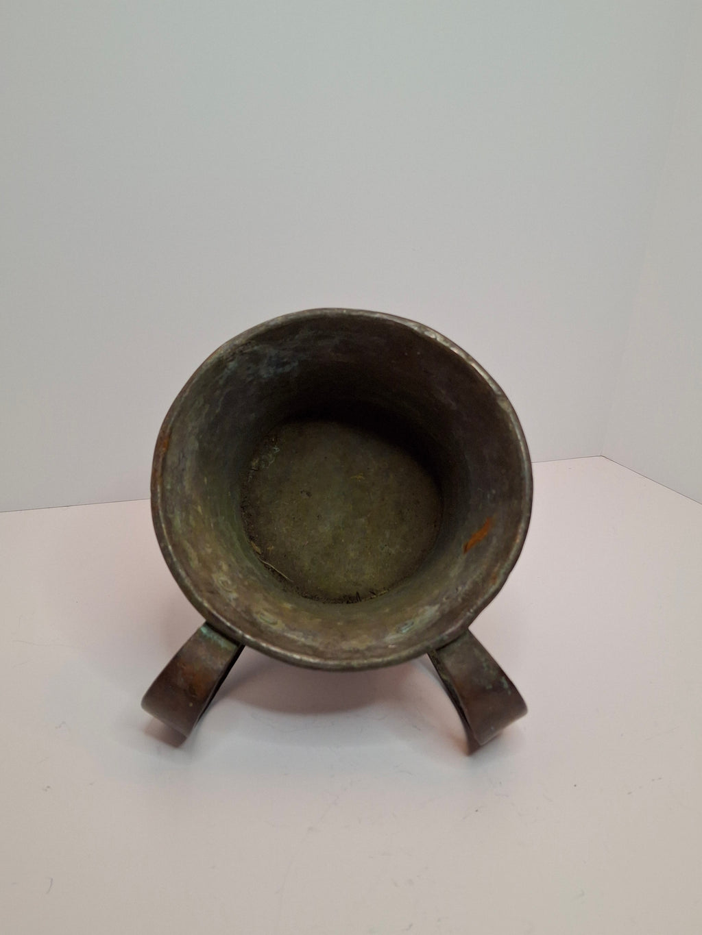 Antique Copper Netilat Yadayim Hand Washing Cup - Judaica Hand Wash Laver with Brass Handles, Dark Patina, 2.2 lbs, Circa 1880-1930