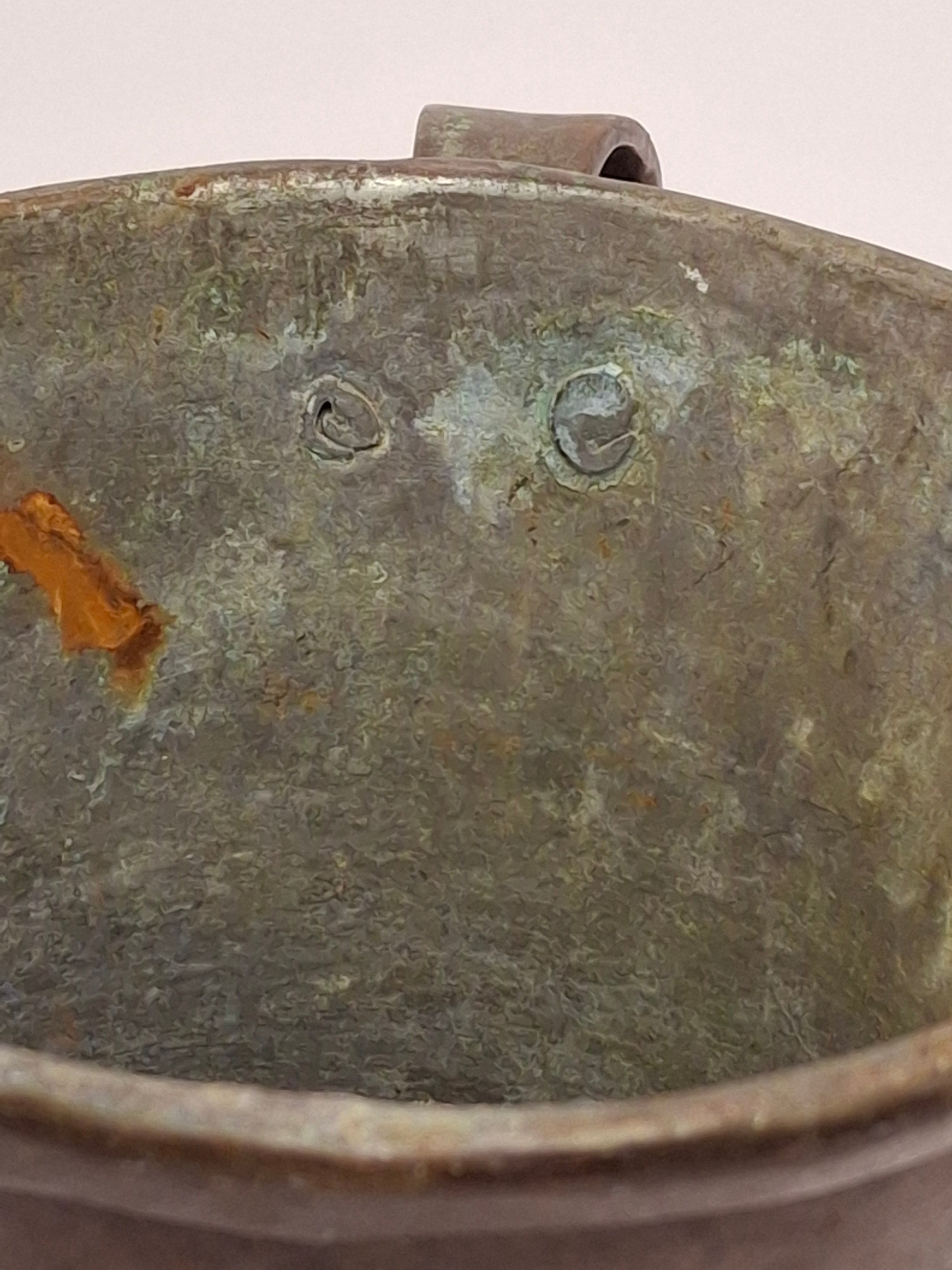 Antique Copper Netilat Yadayim Hand Washing Cup - Judaica Hand Wash Laver with Brass Handles, Dark Patina, 2.2 lbs, Circa 1880-1930