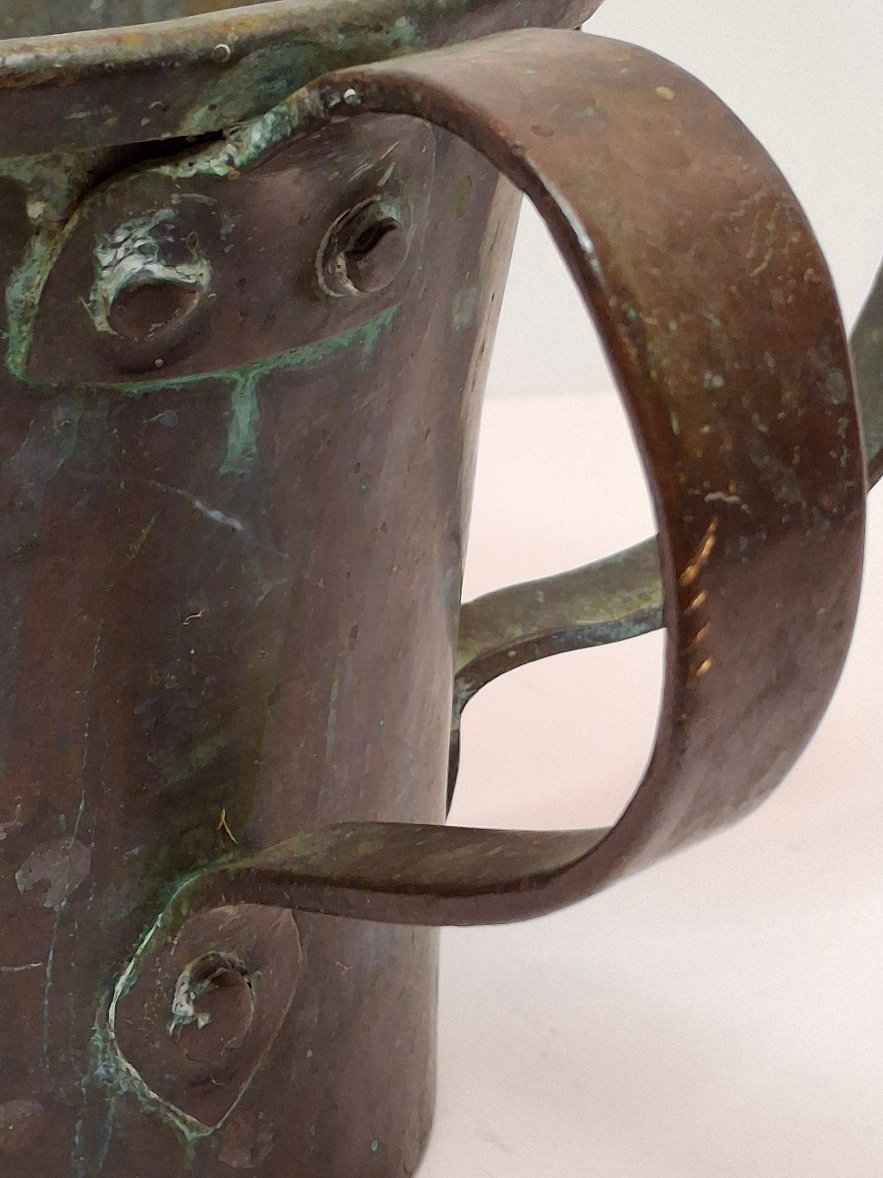 Antique Copper Netilat Yadayim Hand Washing Cup - Judaica Hand Wash Laver with Brass Handles, Dark Patina, 2.2 lbs, Circa 1880-1930