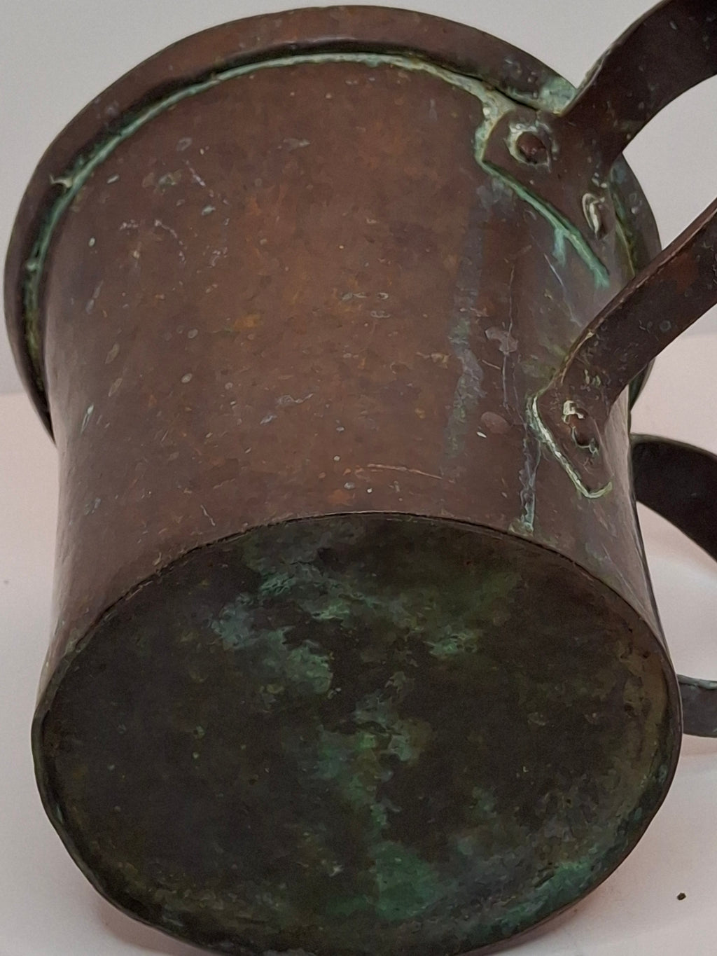 Antique Copper Netilat Yadayim Hand Washing Cup - Judaica Hand Wash Laver with Brass Handles, Dark Patina, 2.2 lbs, Circa 1880-1930