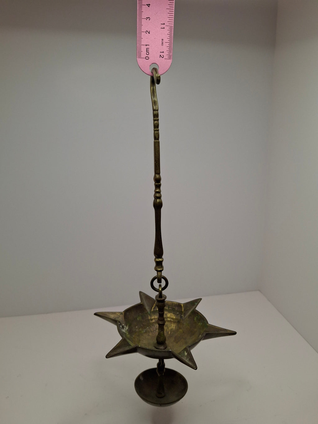 Antique 19th Century Miniature Brass Judaica Judenstern Sabbath Hanging Oil Lamp with Drip Pan