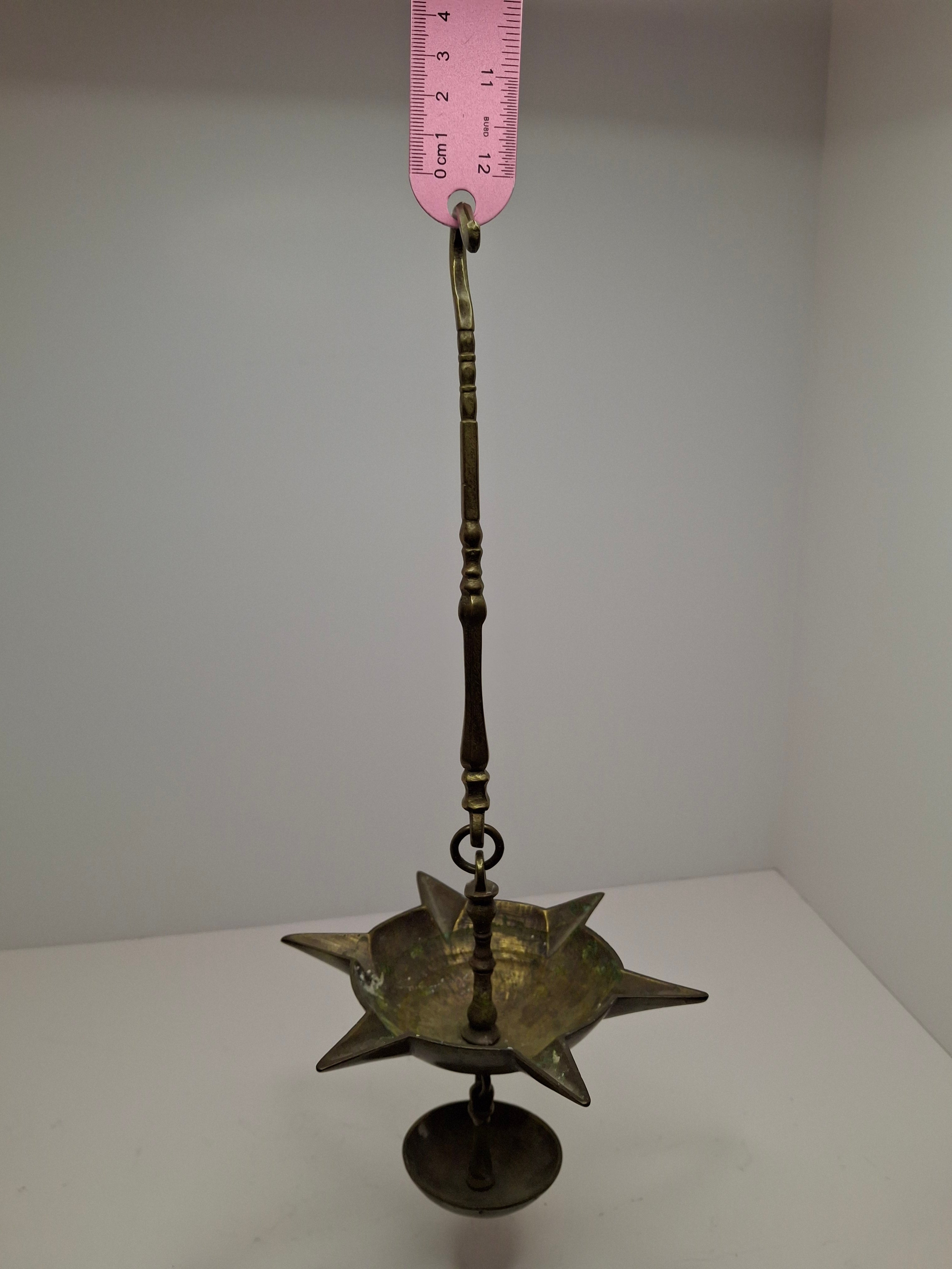 Antique 19th Century Miniature Brass Judaica Judenstern Sabbath Hanging Oil Lamp with Drip Pan