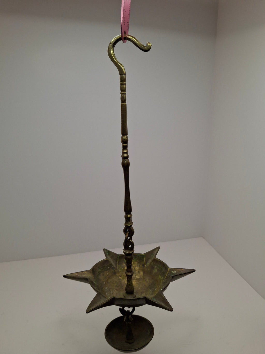 Antique 19th Century Miniature Brass Judaica Judenstern Sabbath Hanging Oil Lamp with Drip Pan