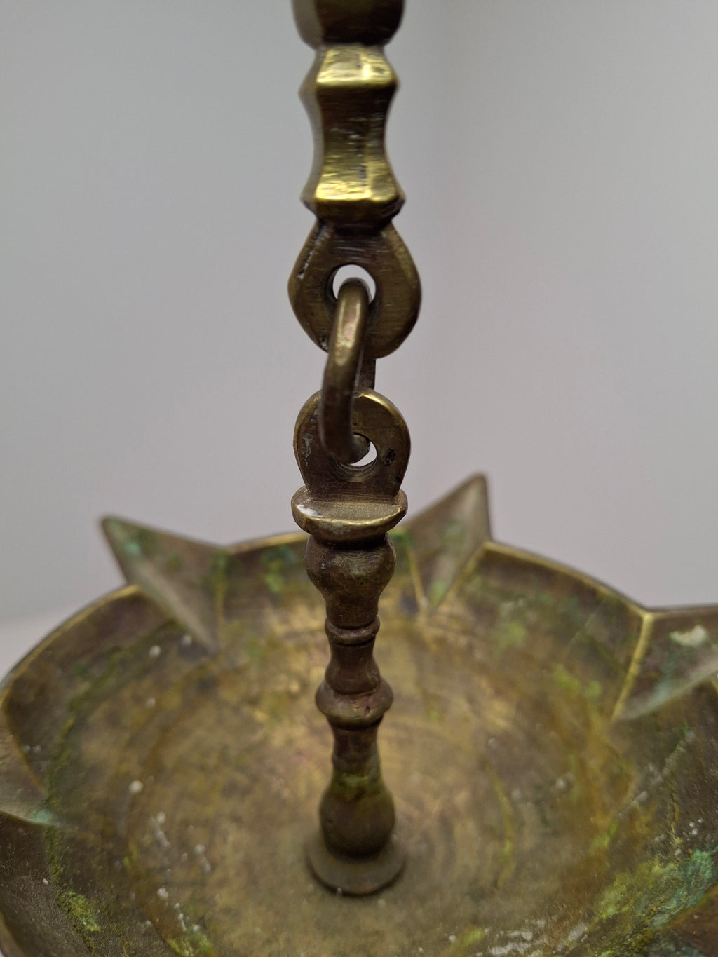 Antique 19th Century Miniature Brass Judaica Judenstern Sabbath Hanging Oil Lamp with Drip Pan