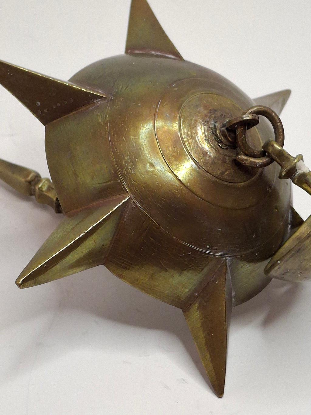 Antique 19th Century Miniature Brass Judaica Judenstern Sabbath Hanging Oil Lamp with Drip Pan