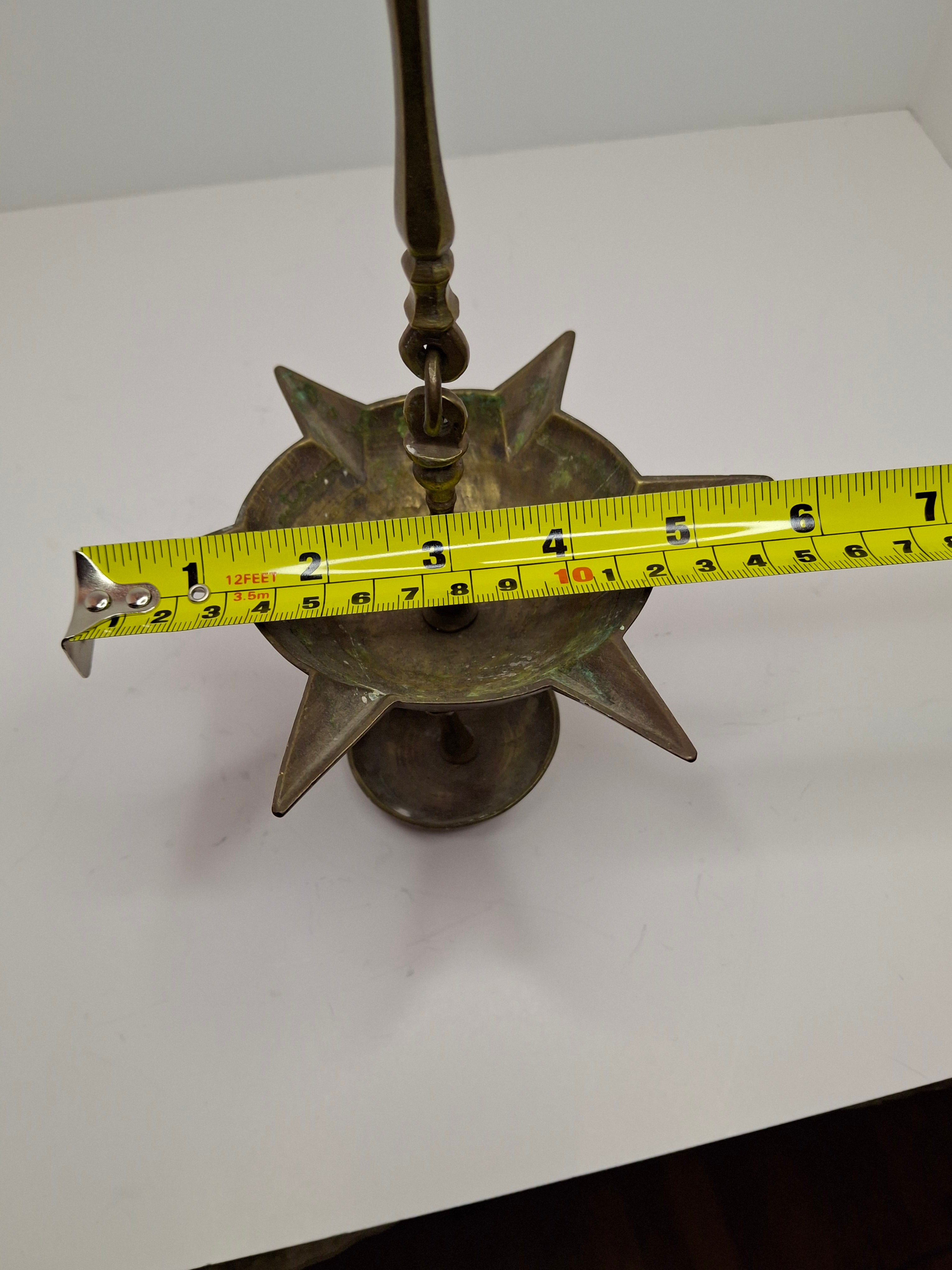 Antique 19th Century Miniature Brass Judaica Judenstern Sabbath Hanging Oil Lamp with Drip Pan