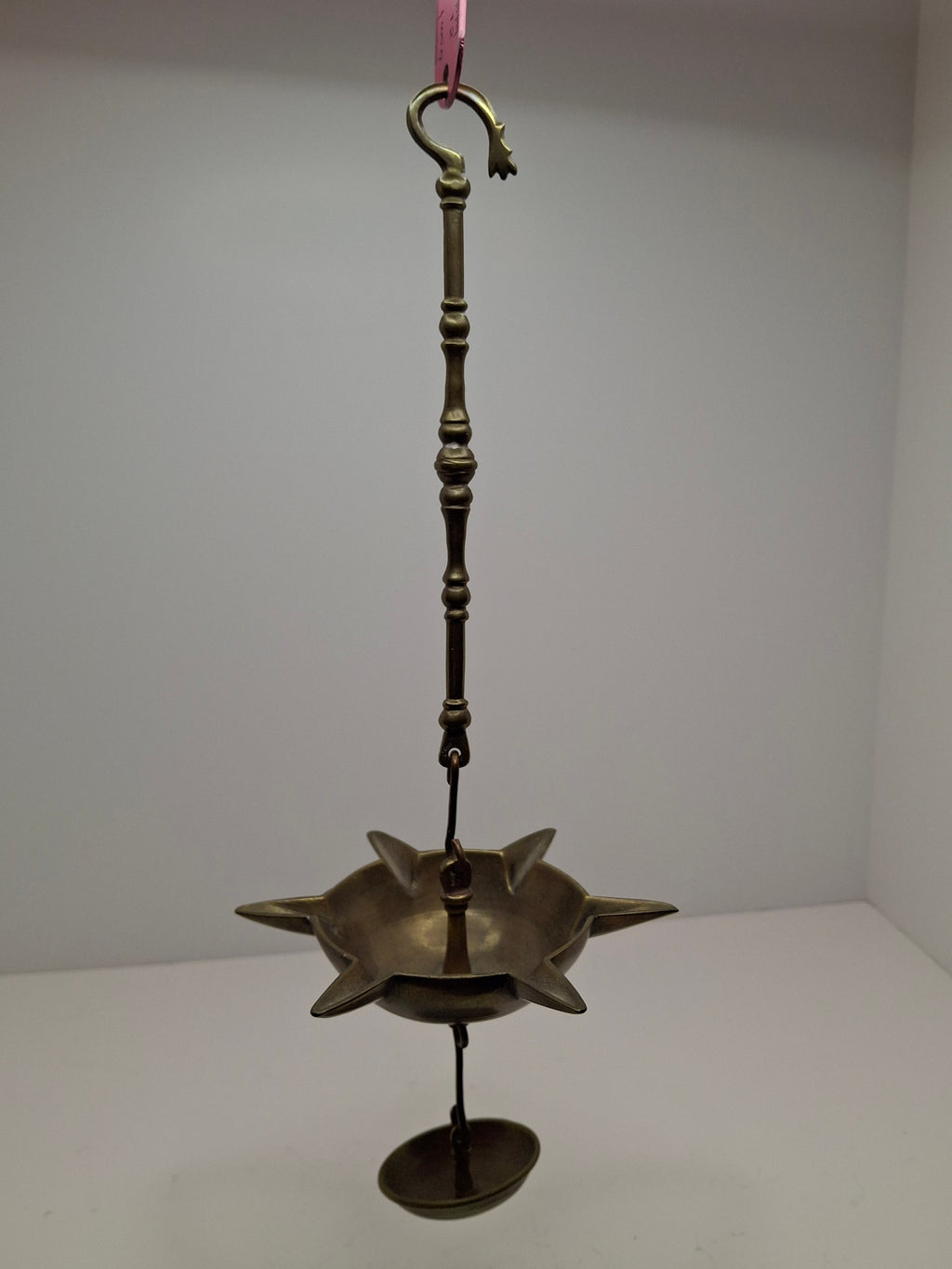 Antique Late 18th or Early 19th C Italian Brass Miniature Judenstern Hanging Oil Lamp