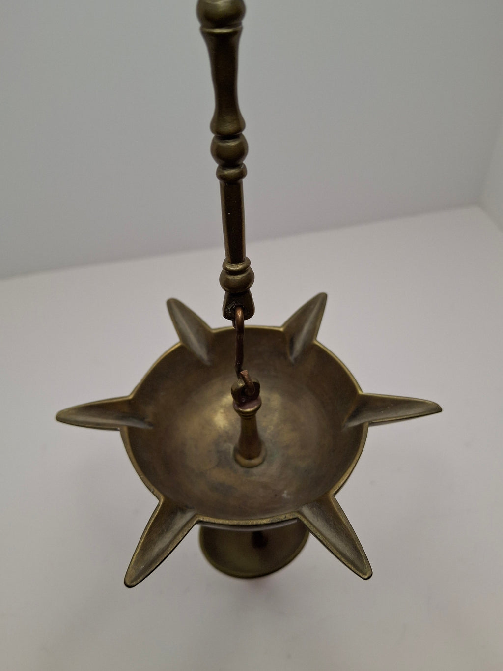 Antique Late 18th or Early 19th C Italian Brass Miniature Judenstern Hanging Oil Lamp
