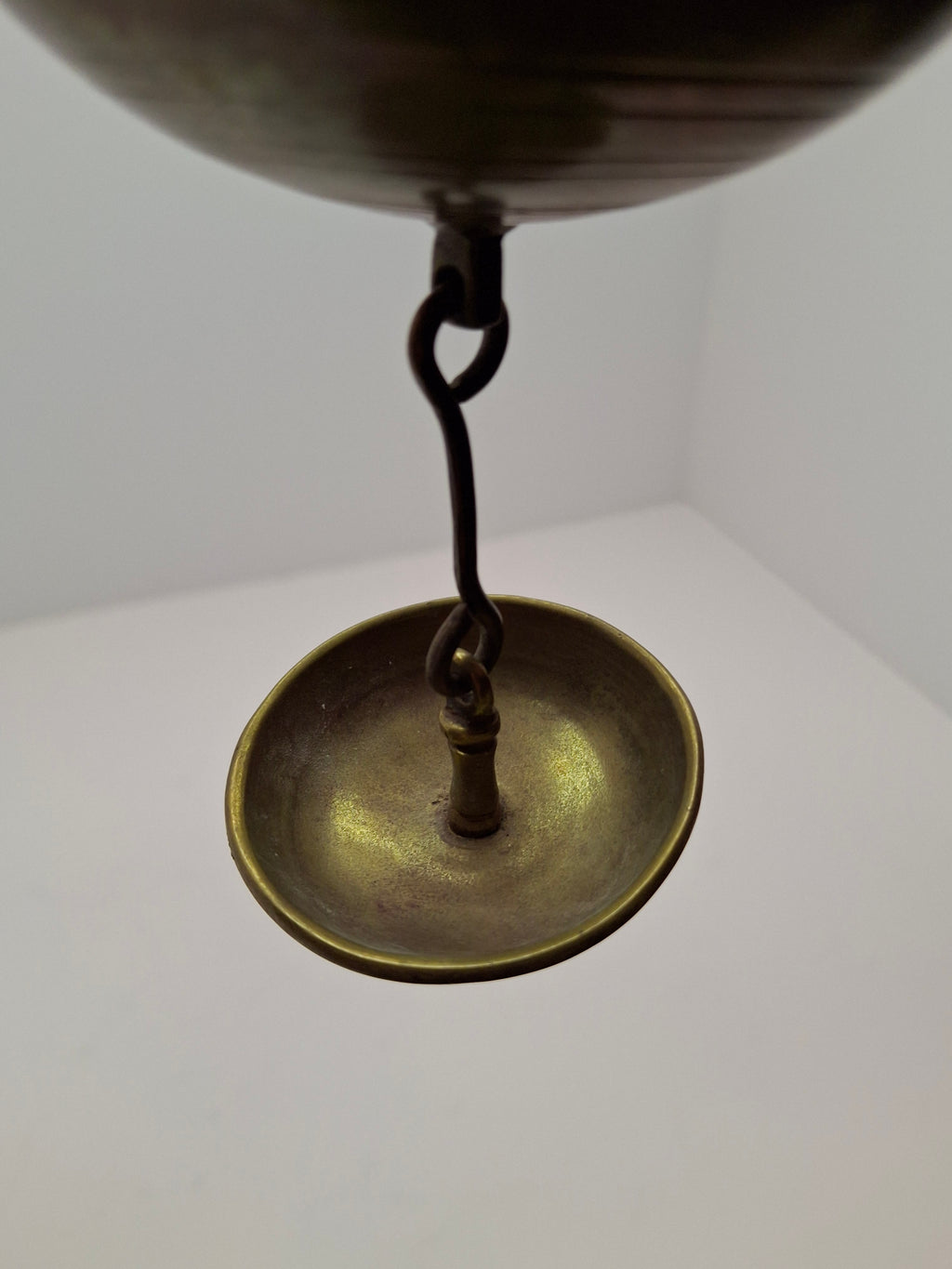 Antique Late 18th or Early 19th C Italian Brass Miniature Judenstern Hanging Oil Lamp