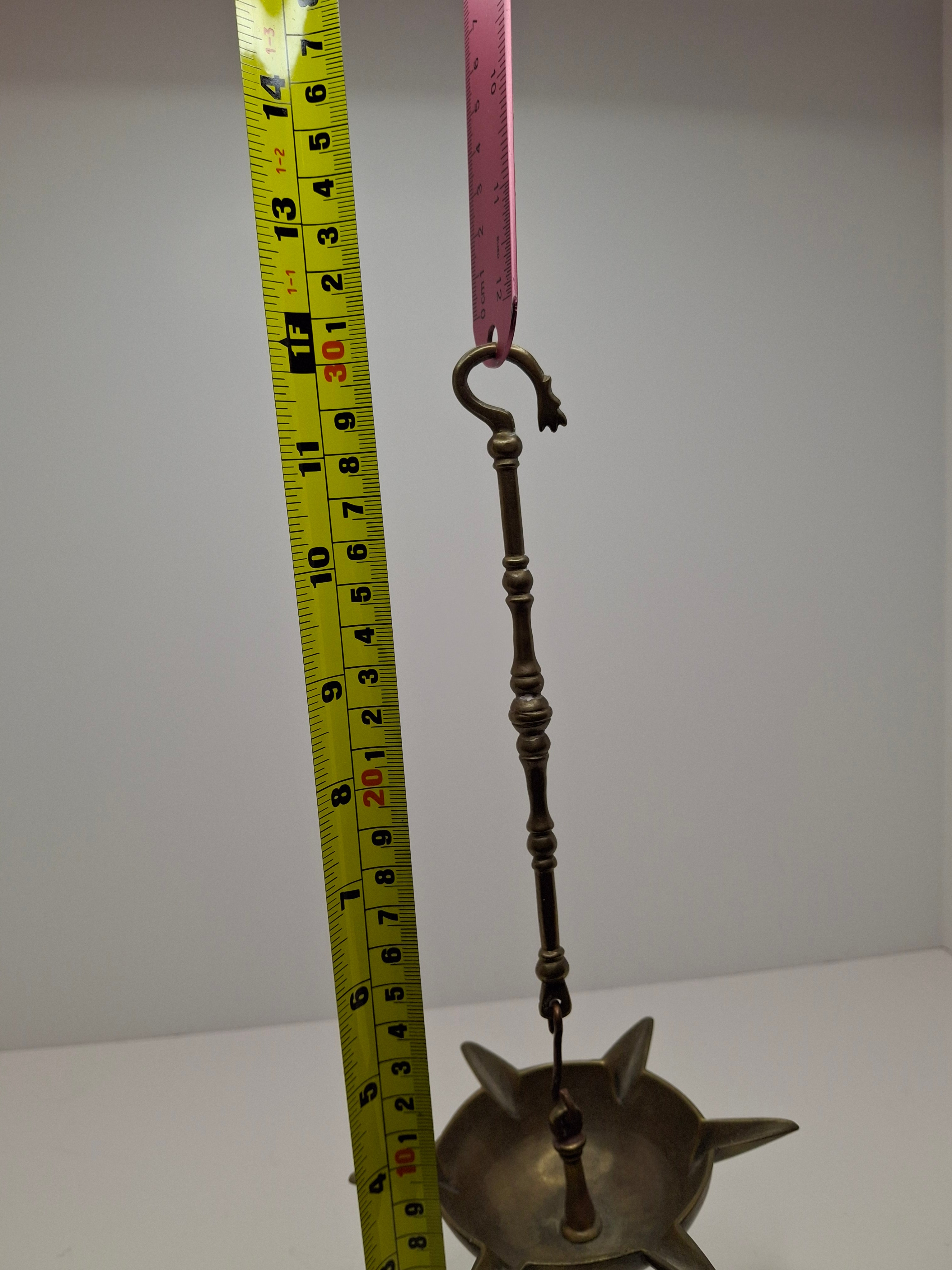 Antique 19th C Italian Brass Miniature Judenstern Hanging Oil Lamp