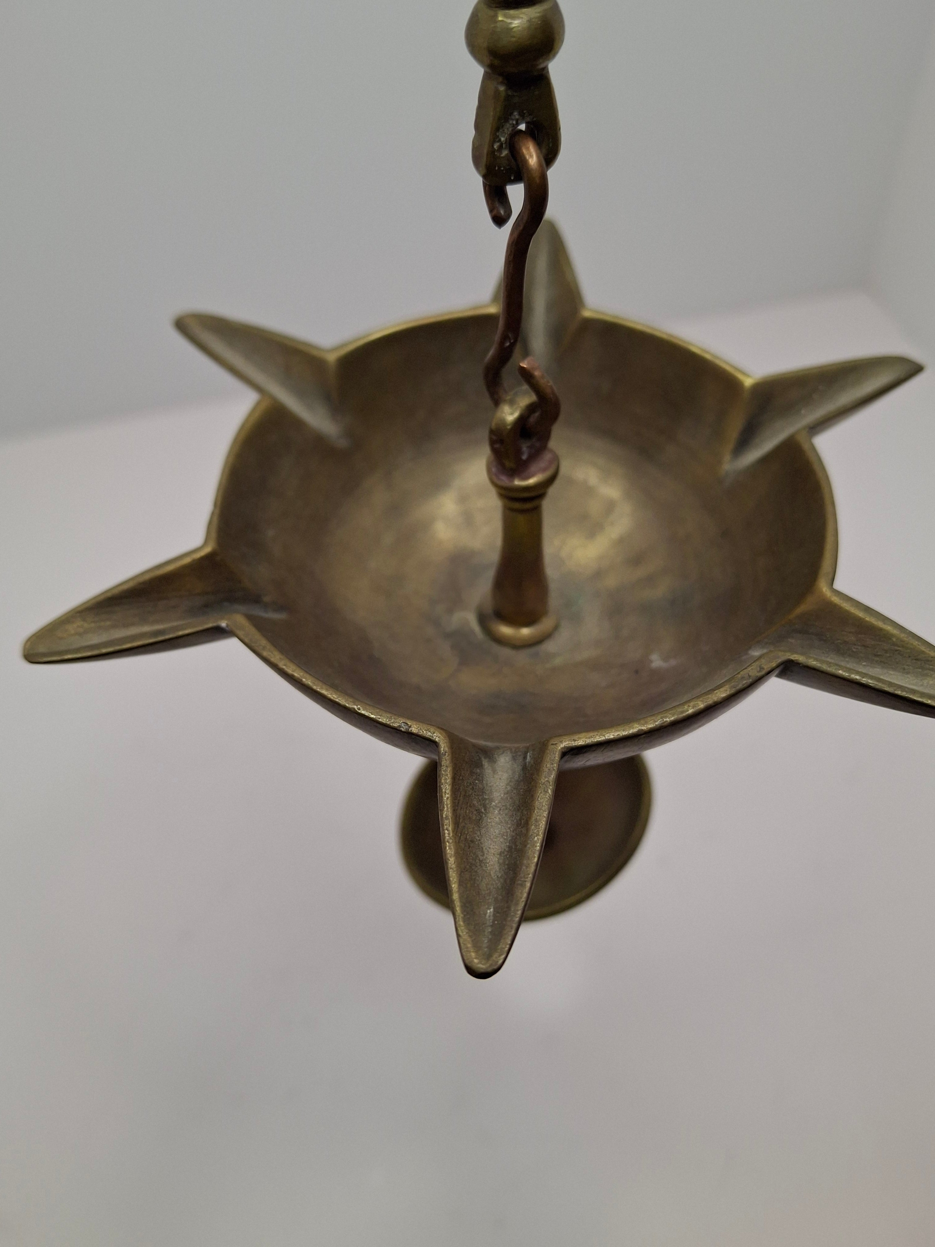 Antique Late 18th or Early 19th C Italian Brass Miniature Judenstern Hanging Oil Lamp