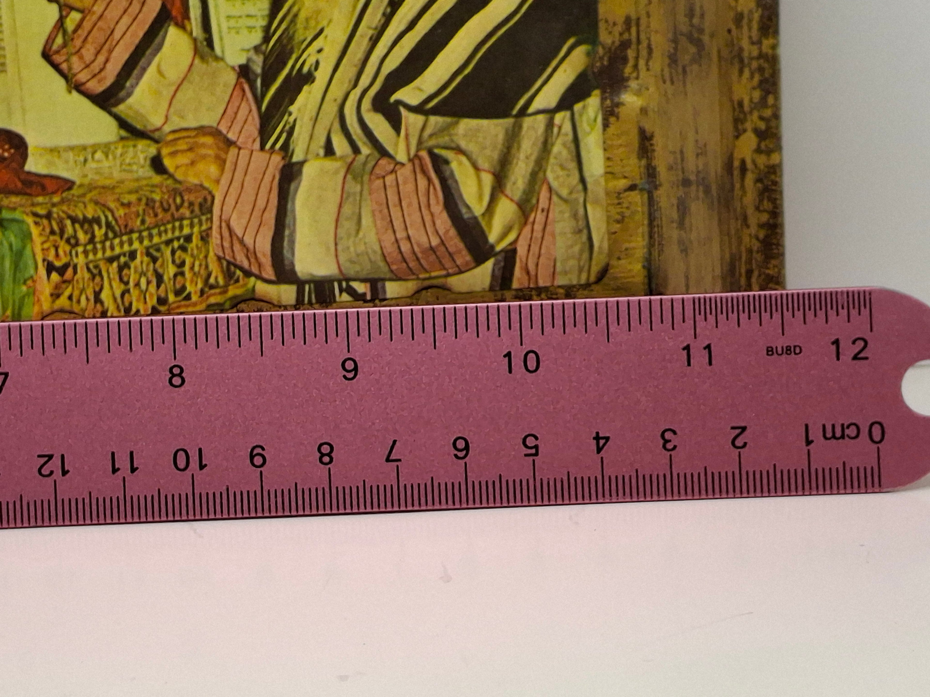 Vintage 1960s-80s Handmade Sephardic Judaica Wall Art: Gilded Open Book with Priestly Blessing & Rabbi Torah Reading Illustration - Hebrew/English, 8x12" Hangable Decor