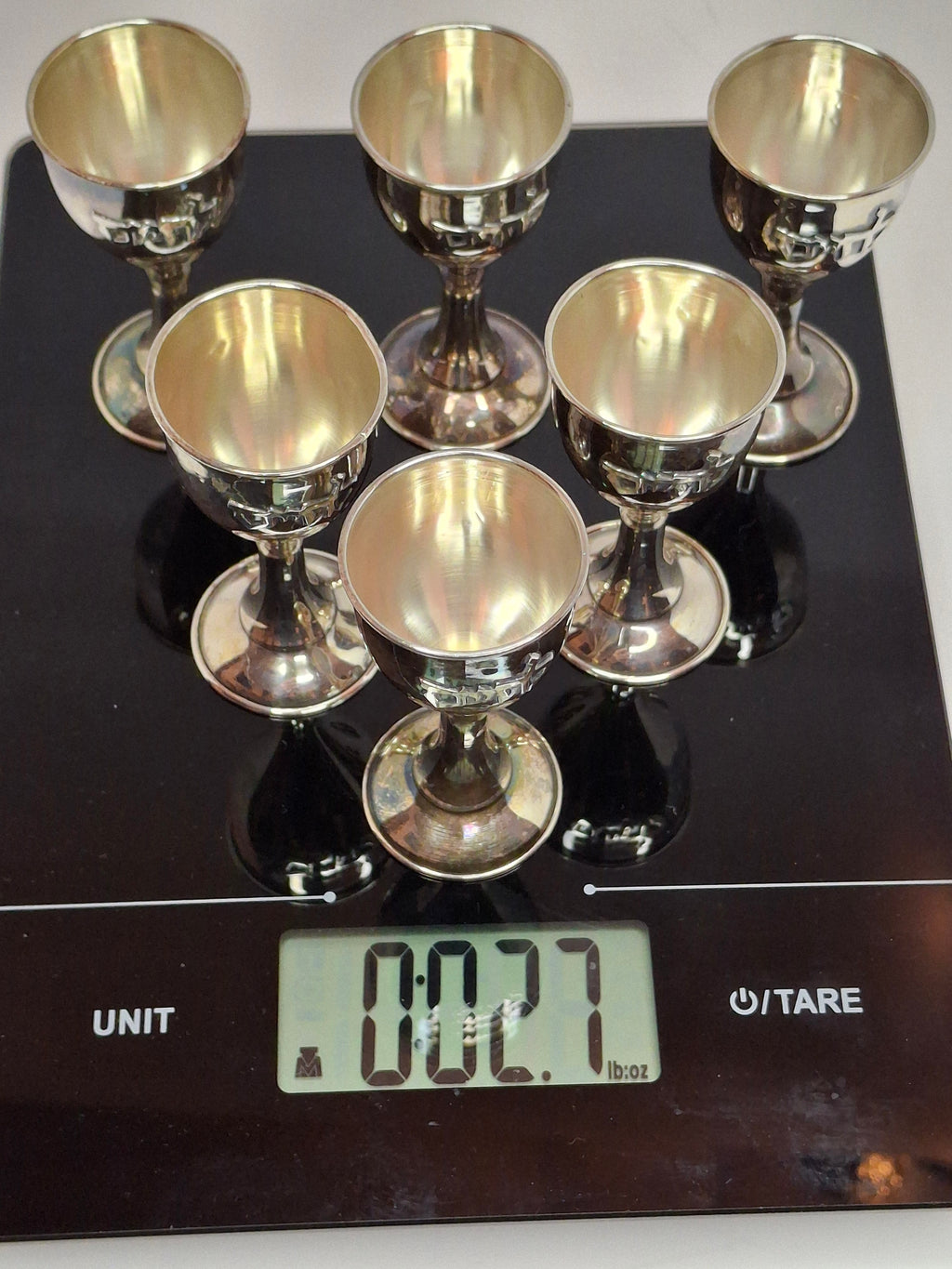 Set of 6 Vintage Mini Sterling Silver Kiddush Cups with Hebrew "L'Chaim" Inscription - 925 Marked, Total 75g