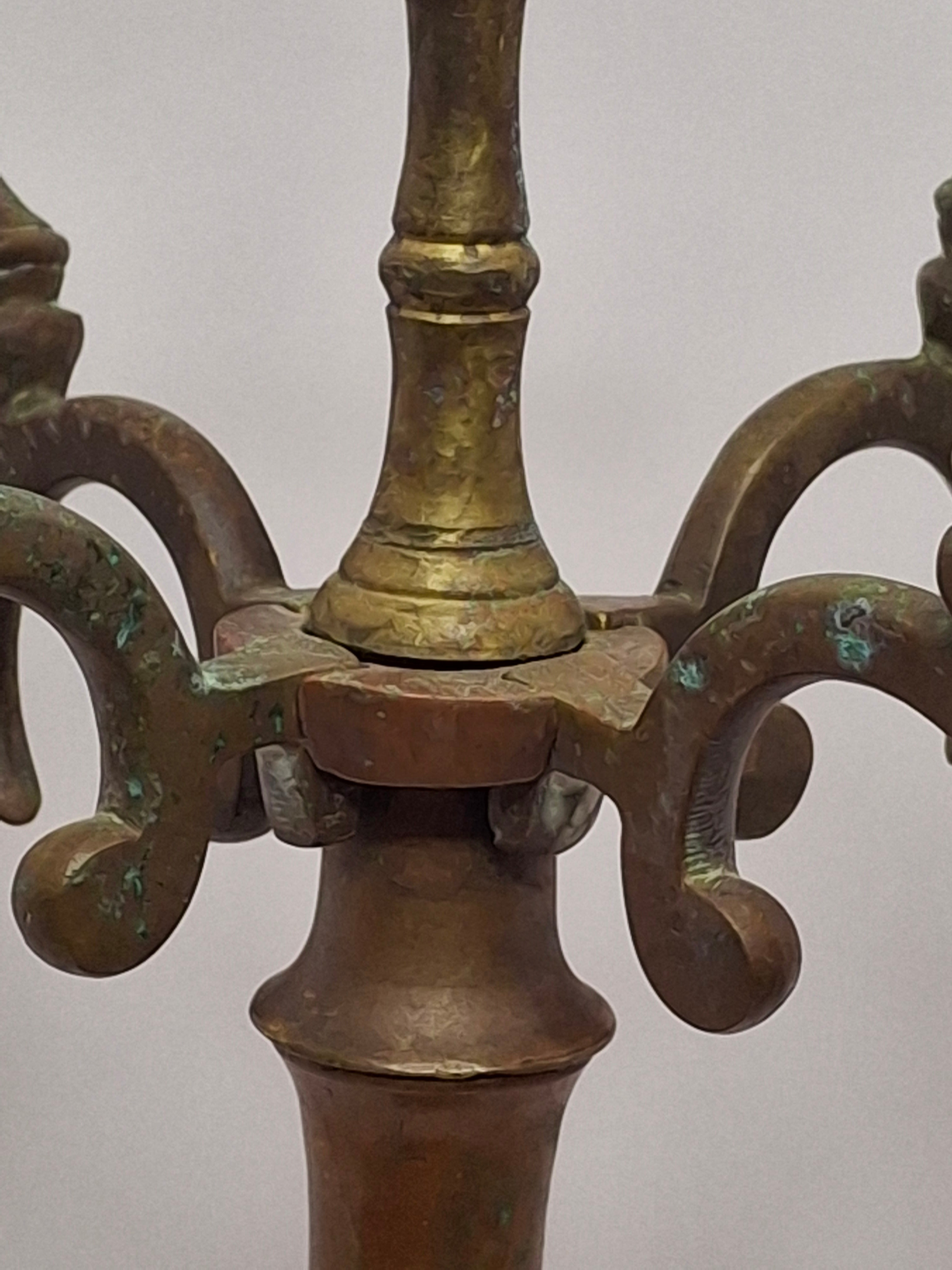 Rare Antique 19th C. Polish Bronze Sabbath Candelabrum w/ Star of David & Detachable Arms – 19" Heavy Judaica Menorah