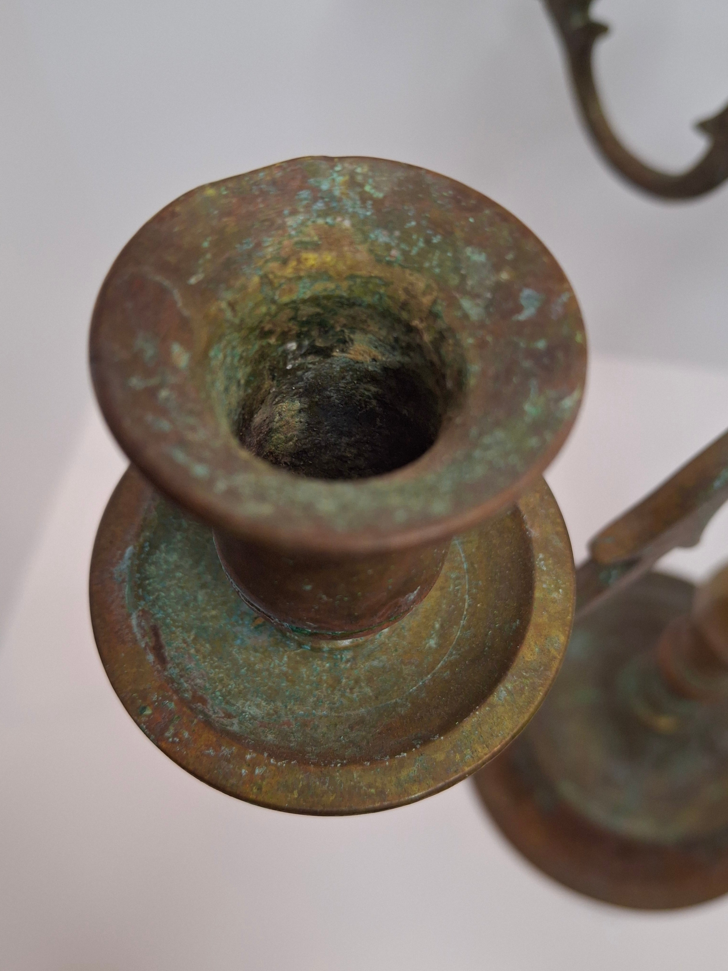 Rare Antique 19th C. Polish Bronze Sabbath Candelabrum w/ Star of David & Detachable Arms – 19" Heavy Judaica Menorah