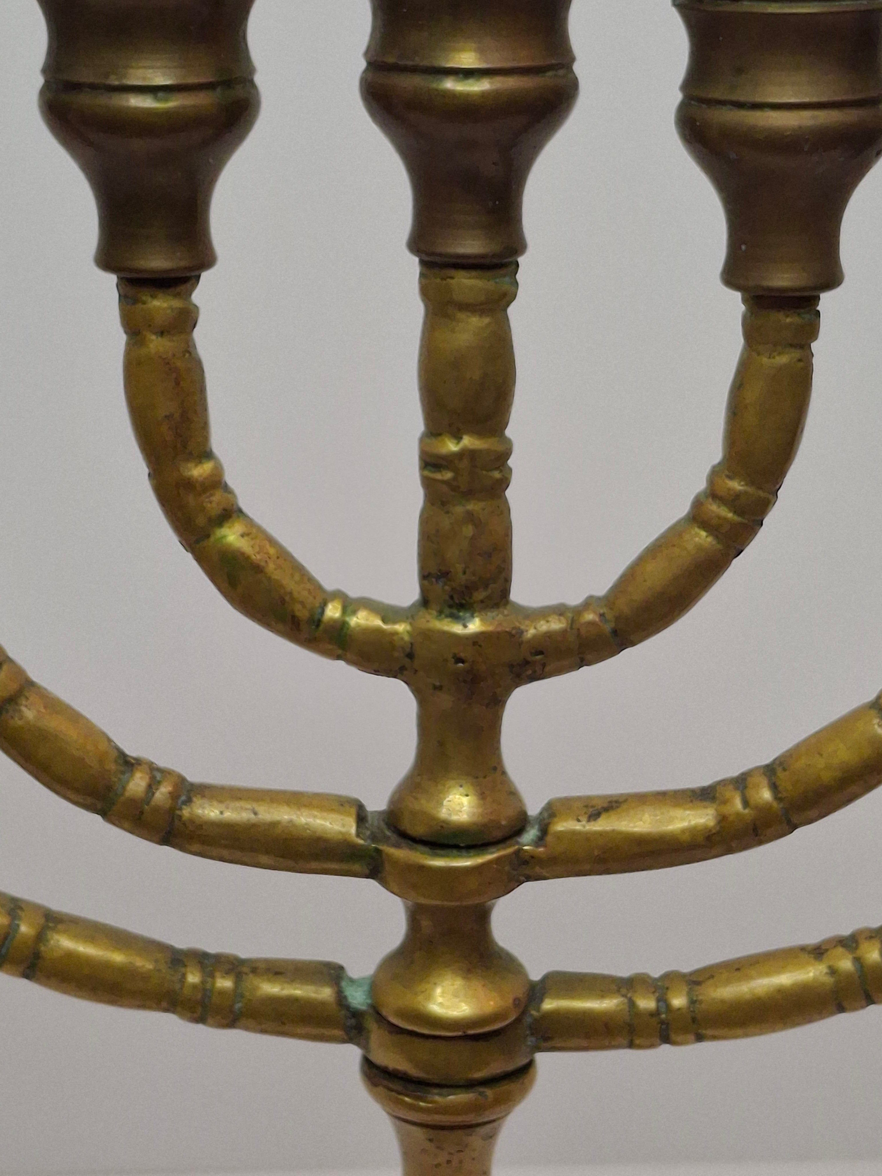 Matching Pair Vintage Brass Menorahs: 7-Branch Temple Judaica Set