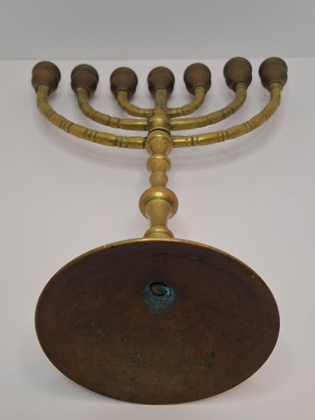 Matching Pair Vintage Brass Menorahs: 7-Branch Temple Judaica Set