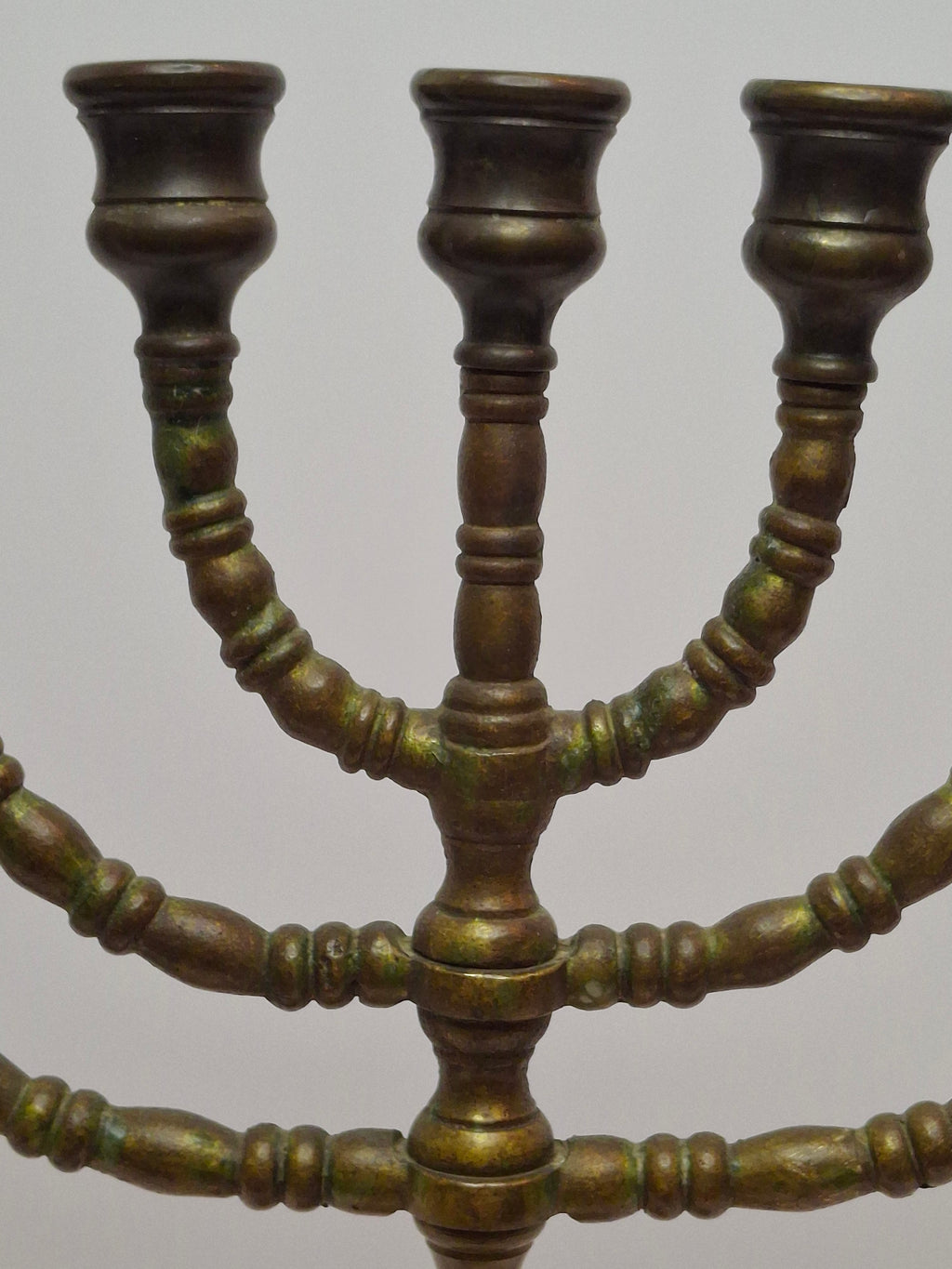 Matching Pair Vintage Brass Menorahs: 7-Branch Temple Judaica Set