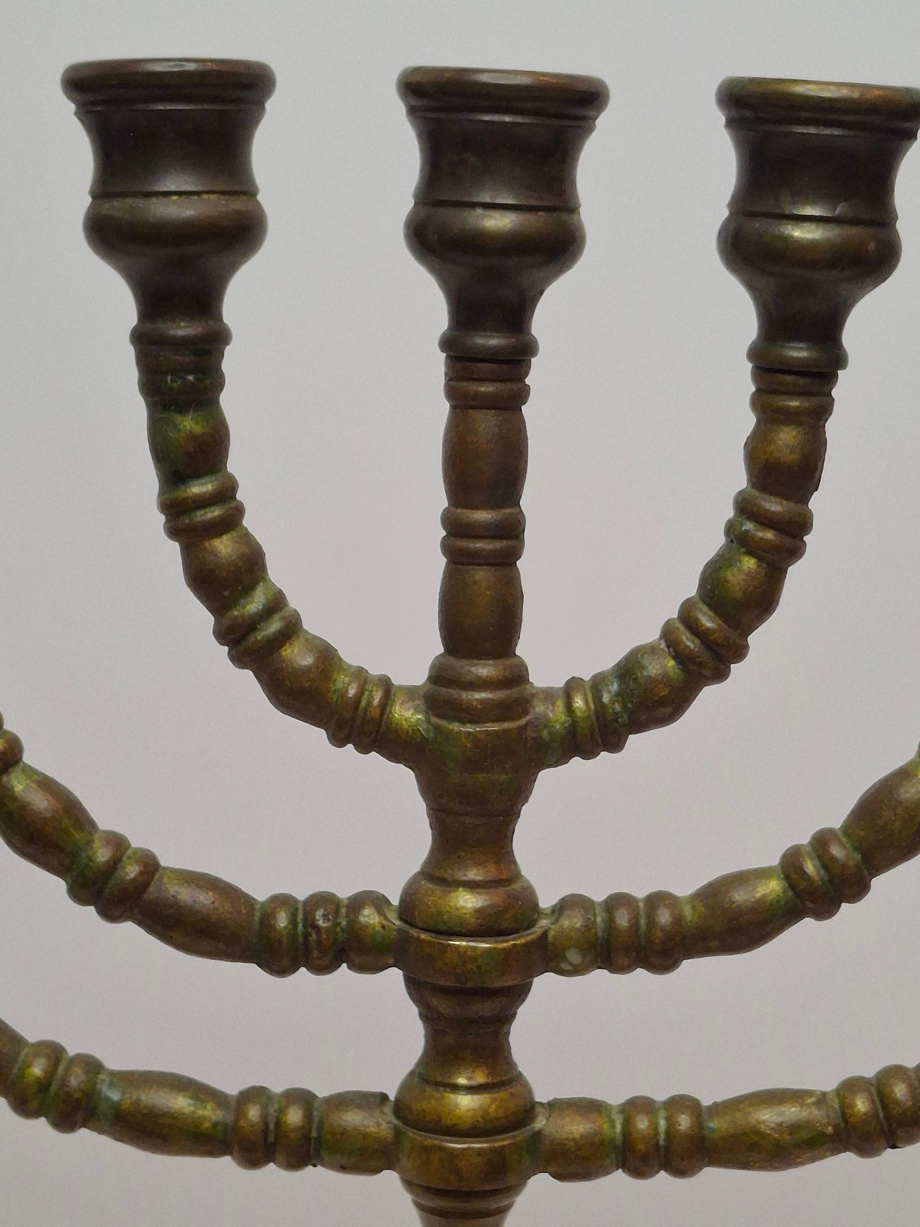 Matching Pair Vintage Brass Menorahs: 7-Branch Temple Judaica Set