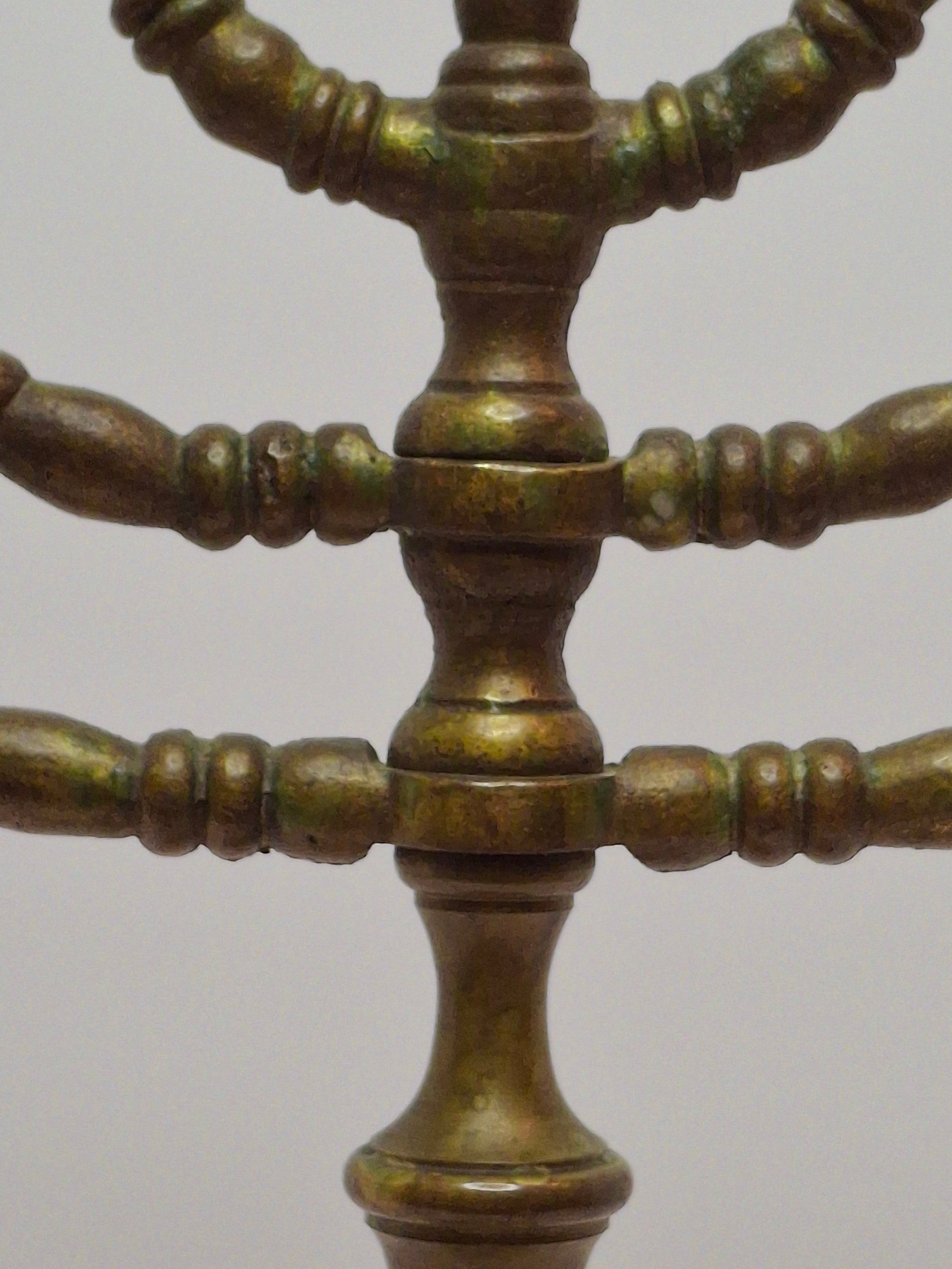 Matching Pair Vintage Brass Menorahs: 7-Branch Temple Judaica Set