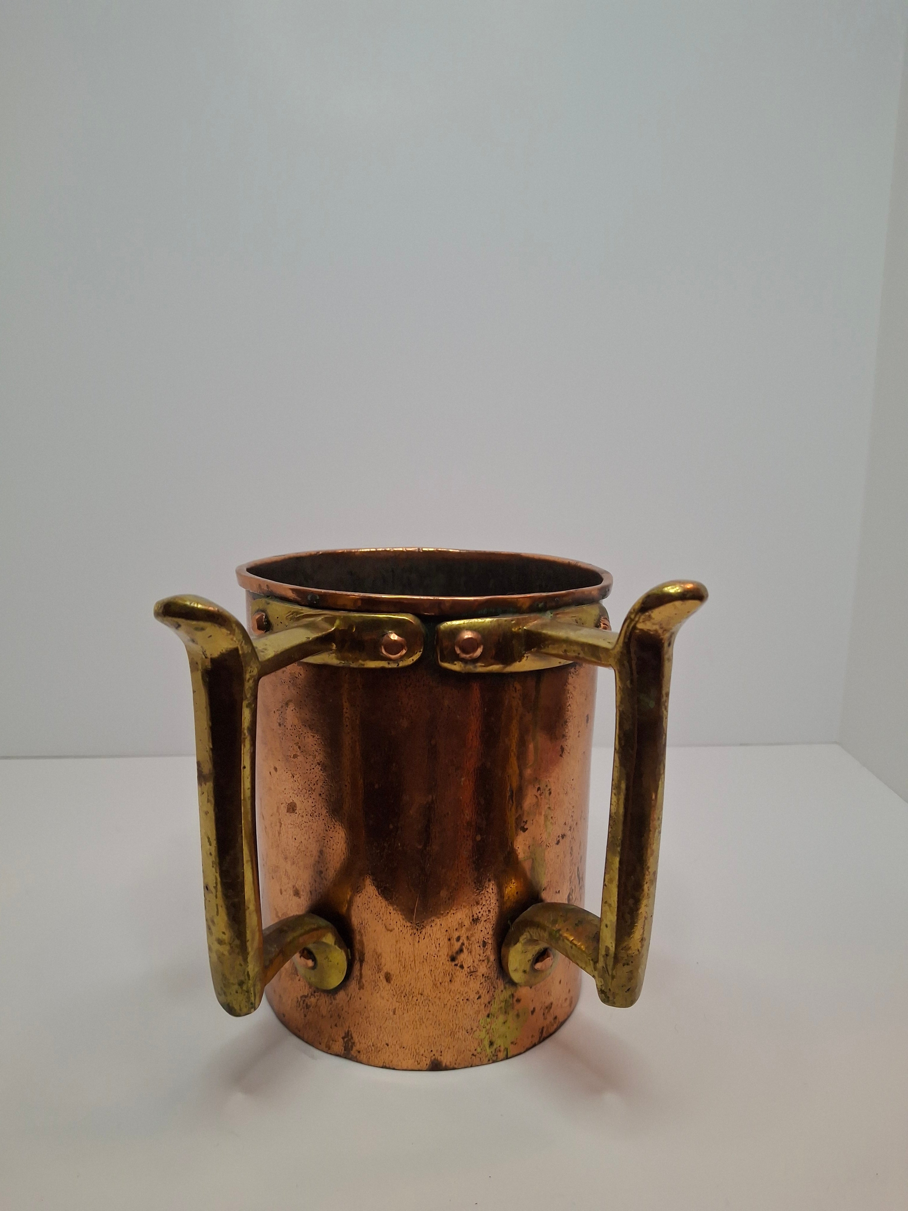 Antique 19th Century Eastern European Judaica Copper Netilat Yadayim Washing Cup with Rare Handle Style