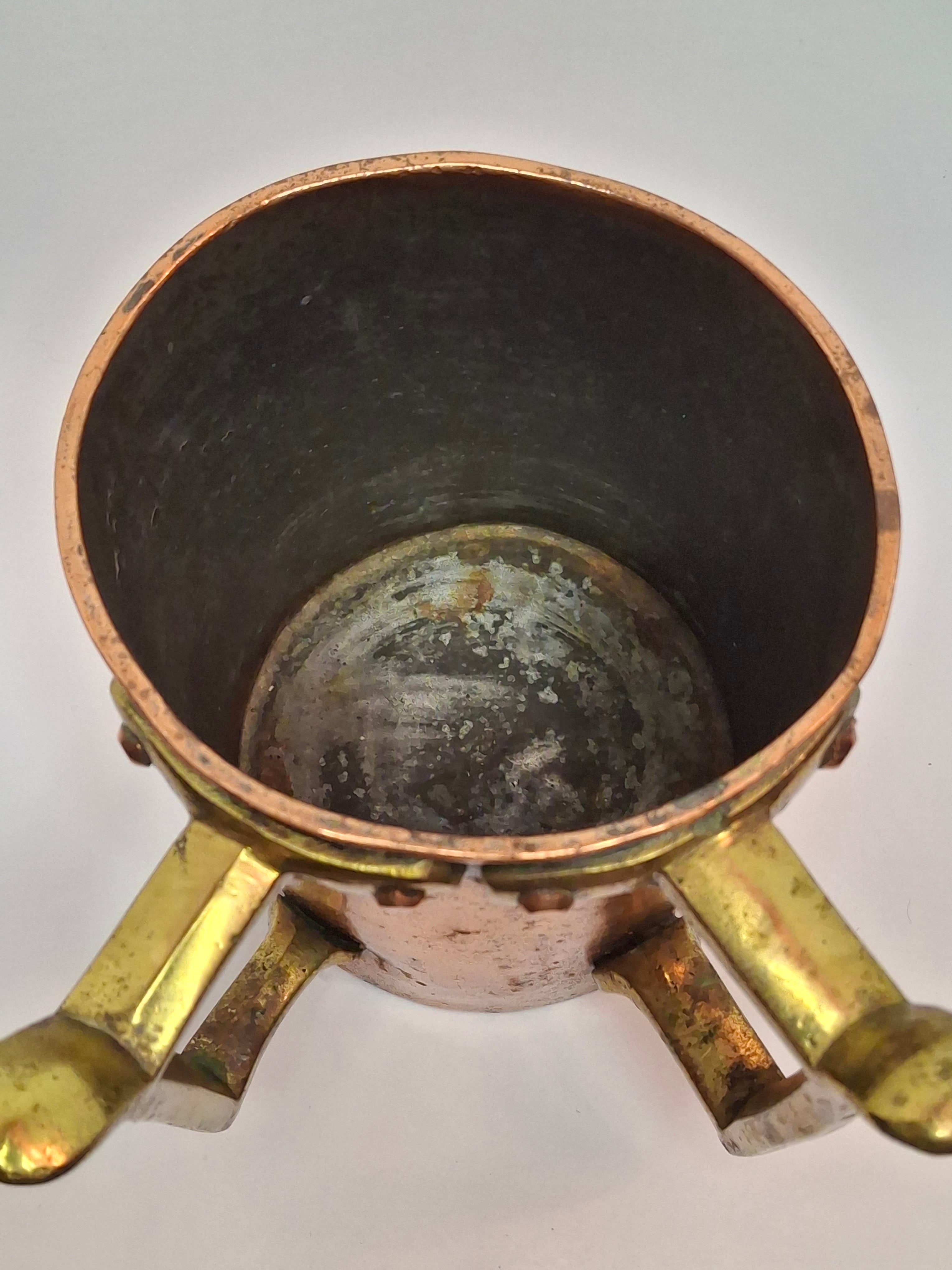 Antique 19th Century Eastern European Judaica Copper Netilat Yadayim Washing Cup with Rare Handle Style