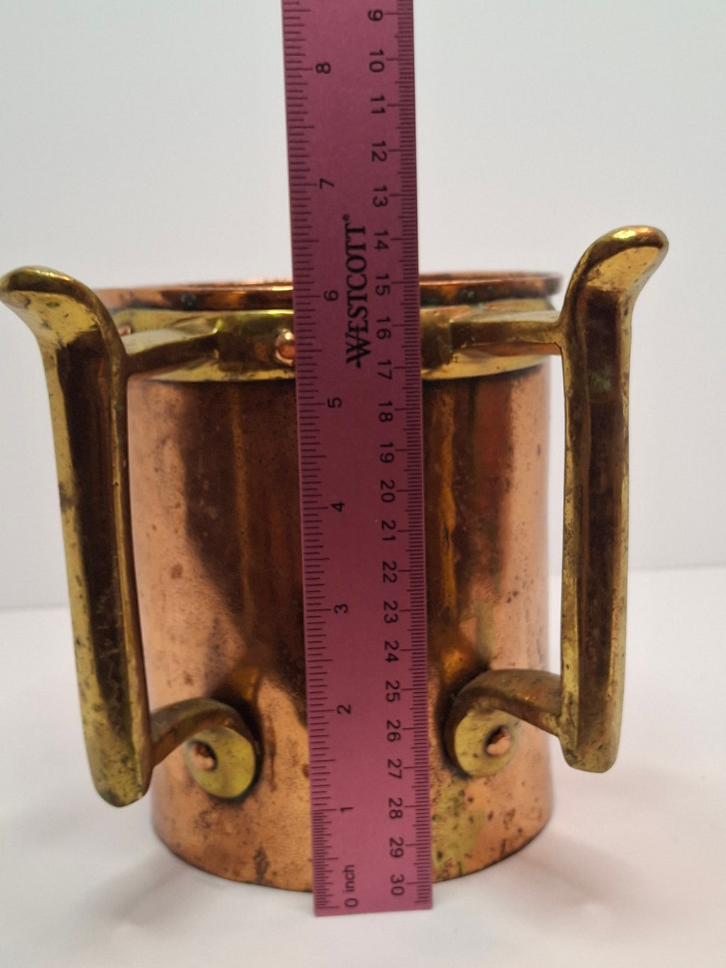Antique 19th Century Eastern European Judaica Copper Netilat Yadayim Washing Cup with Rare Handle Style