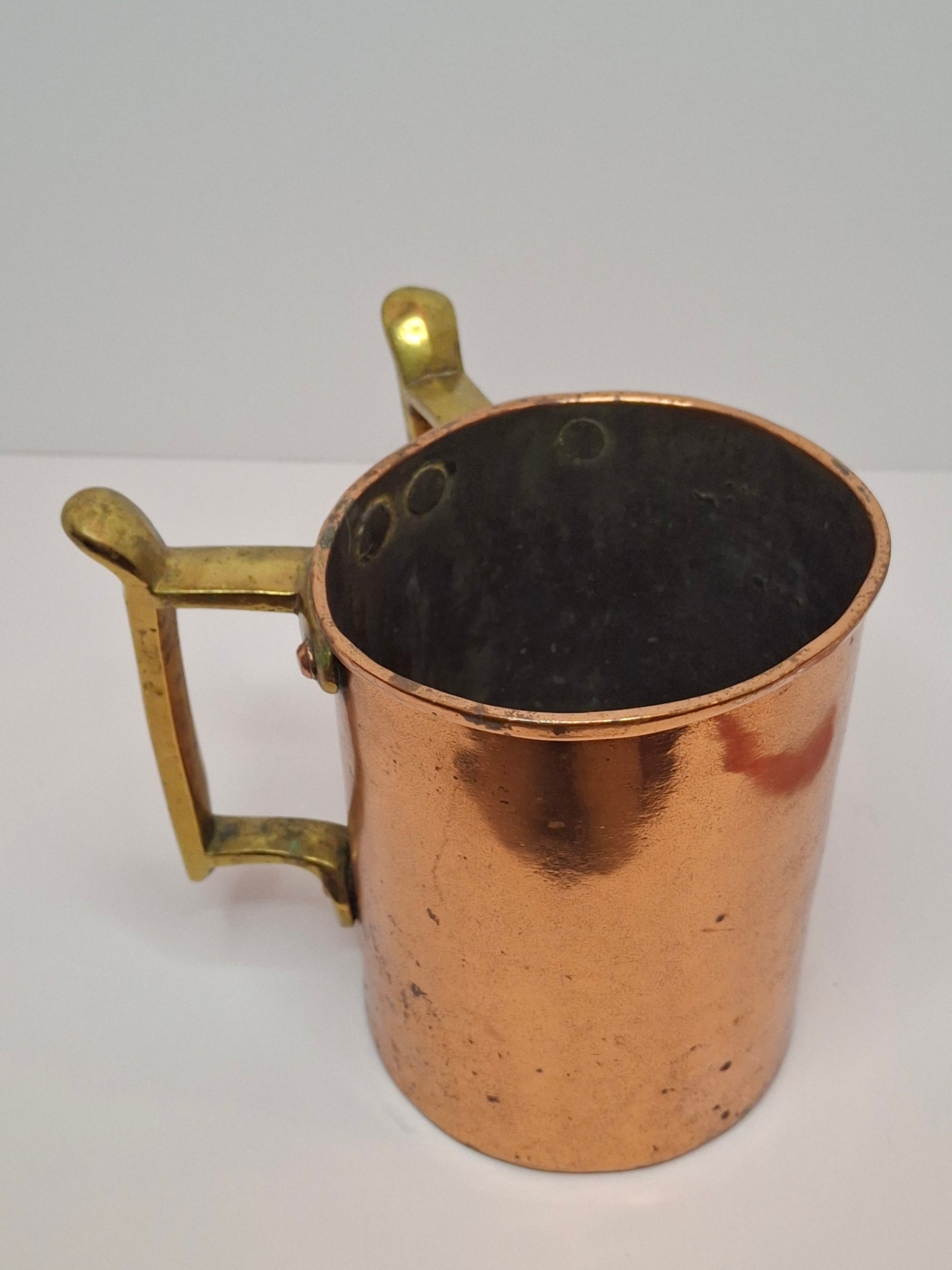 Antique 19th Century Eastern European Judaica Copper Netilat Yadayim Washing Cup with Rare Handle Style