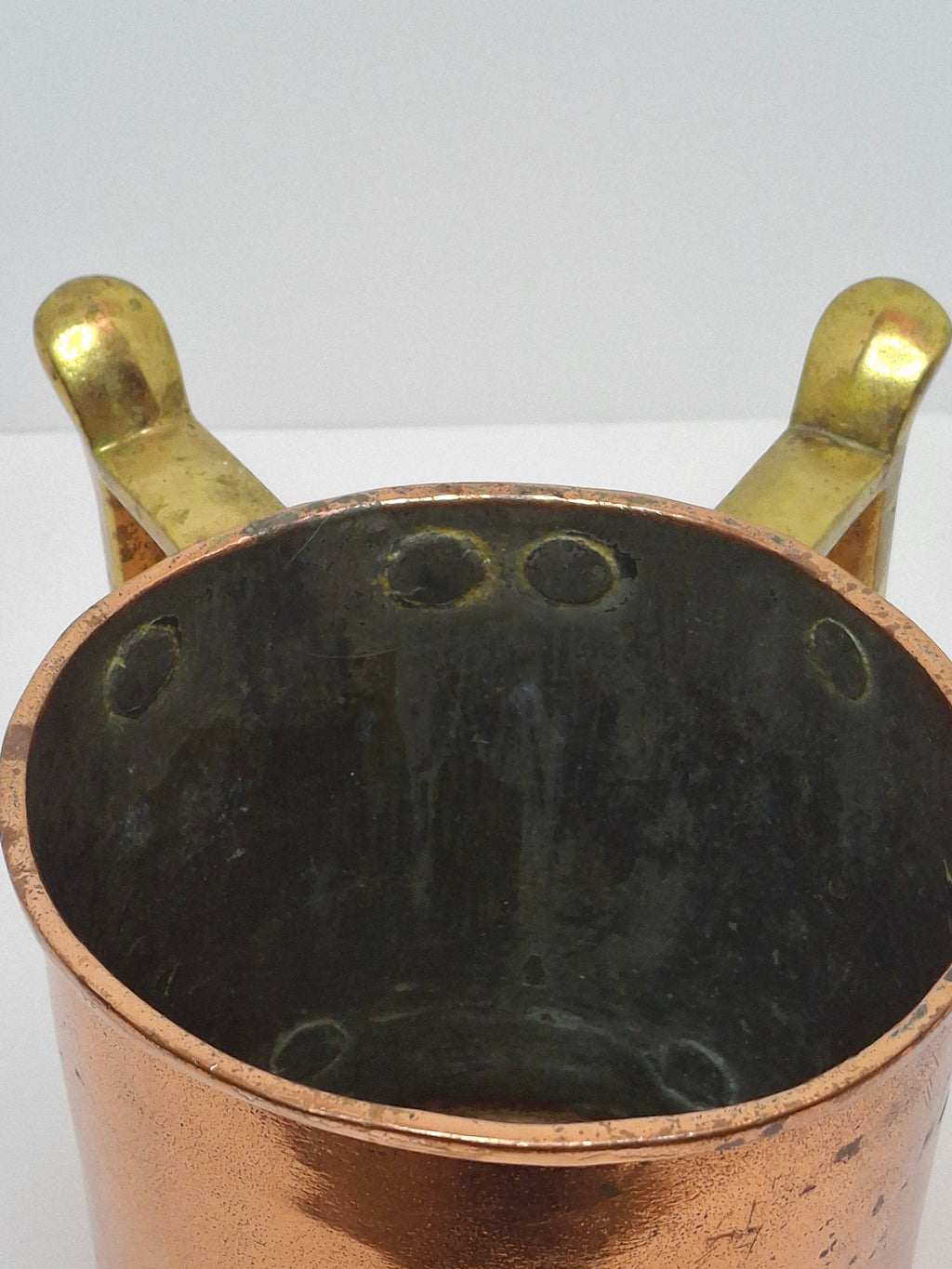 Antique 19th Century Eastern European Judaica Copper Netilat Yadayim Washing Cup with Rare Handle Style