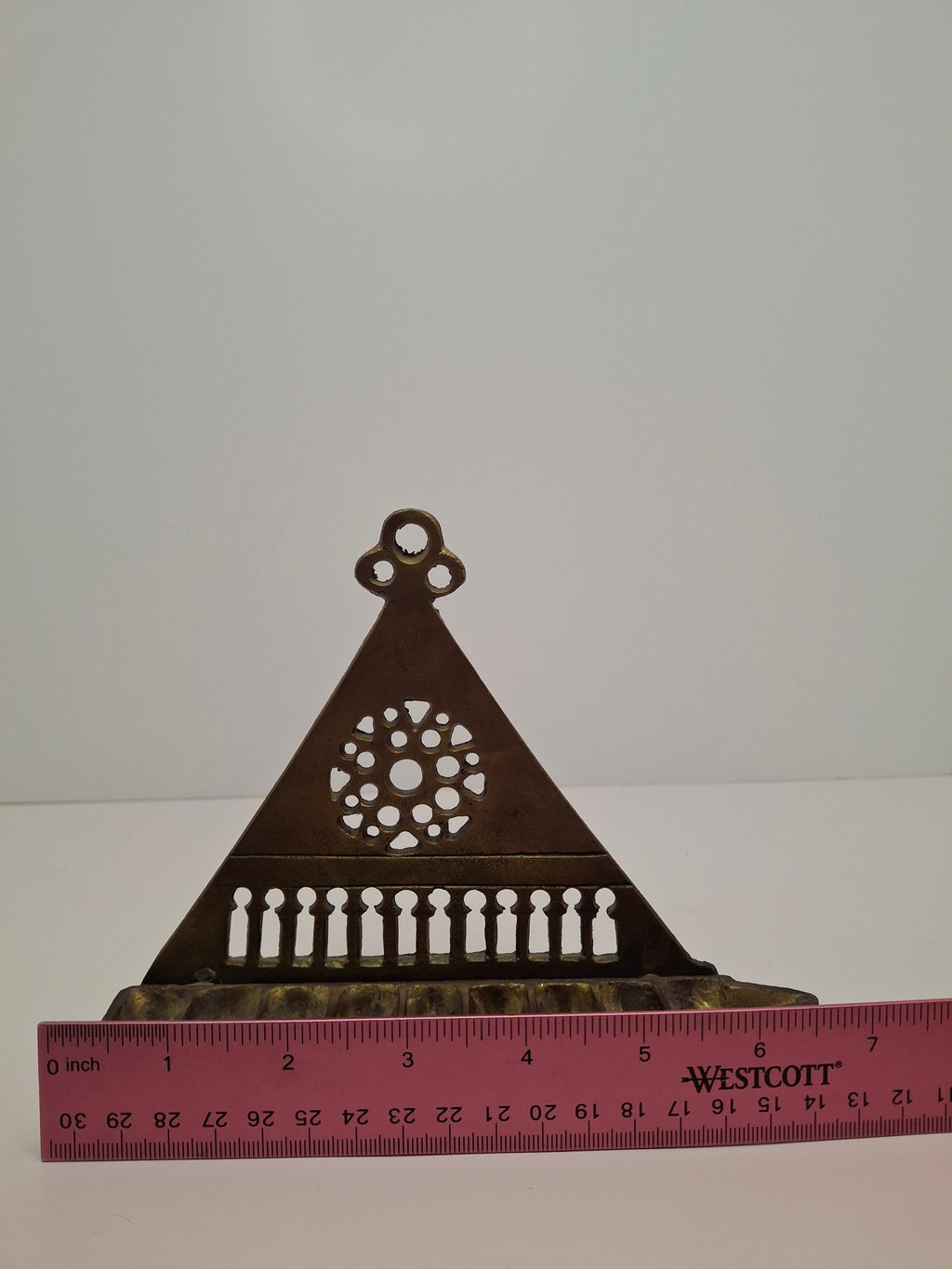 Antique North African Brass Hanging Hanukkah Oil Lamp Menorah Judaica Small and Heavy